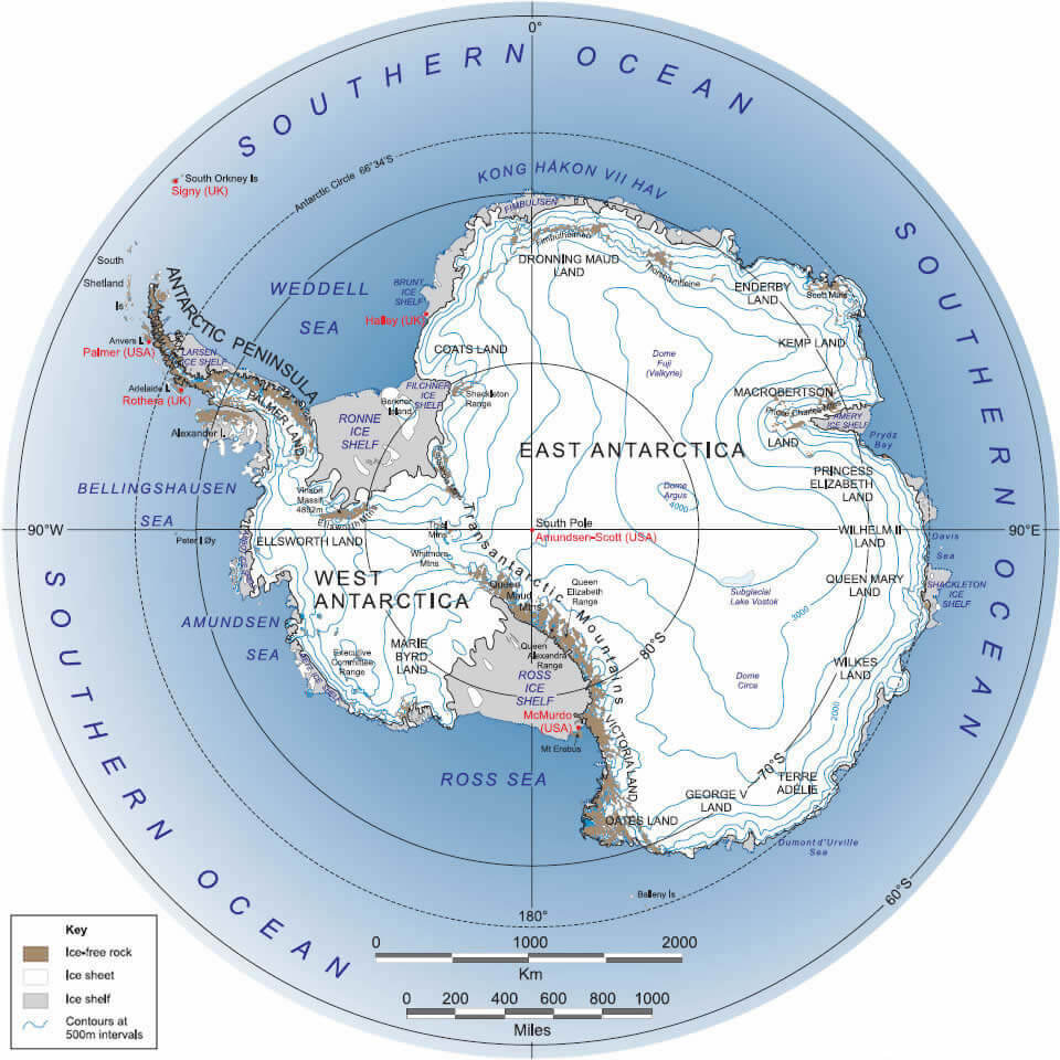 Antarctica map South Pole