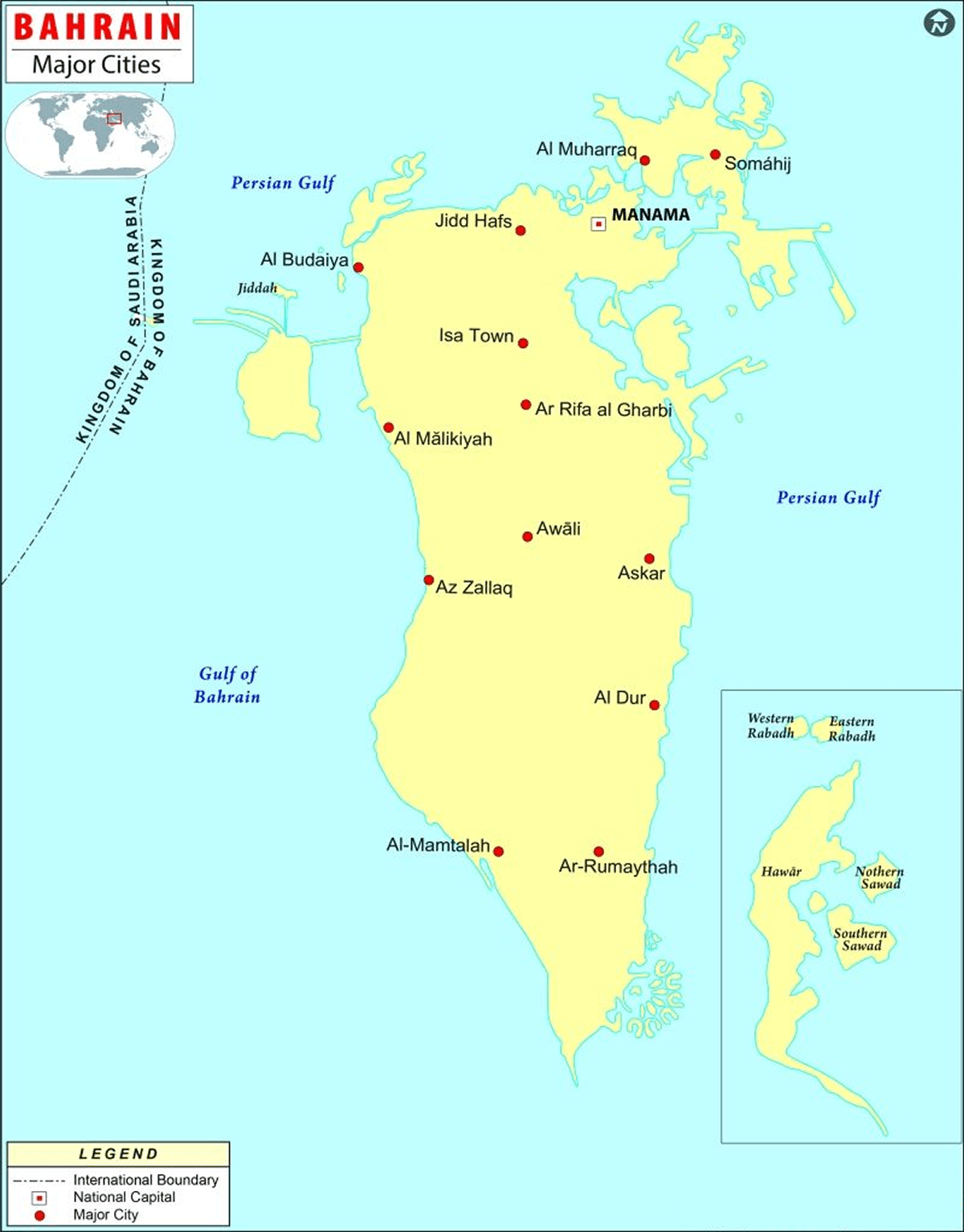 Bahrain major cities map