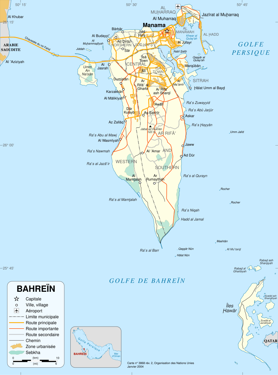 Bahrain map in French