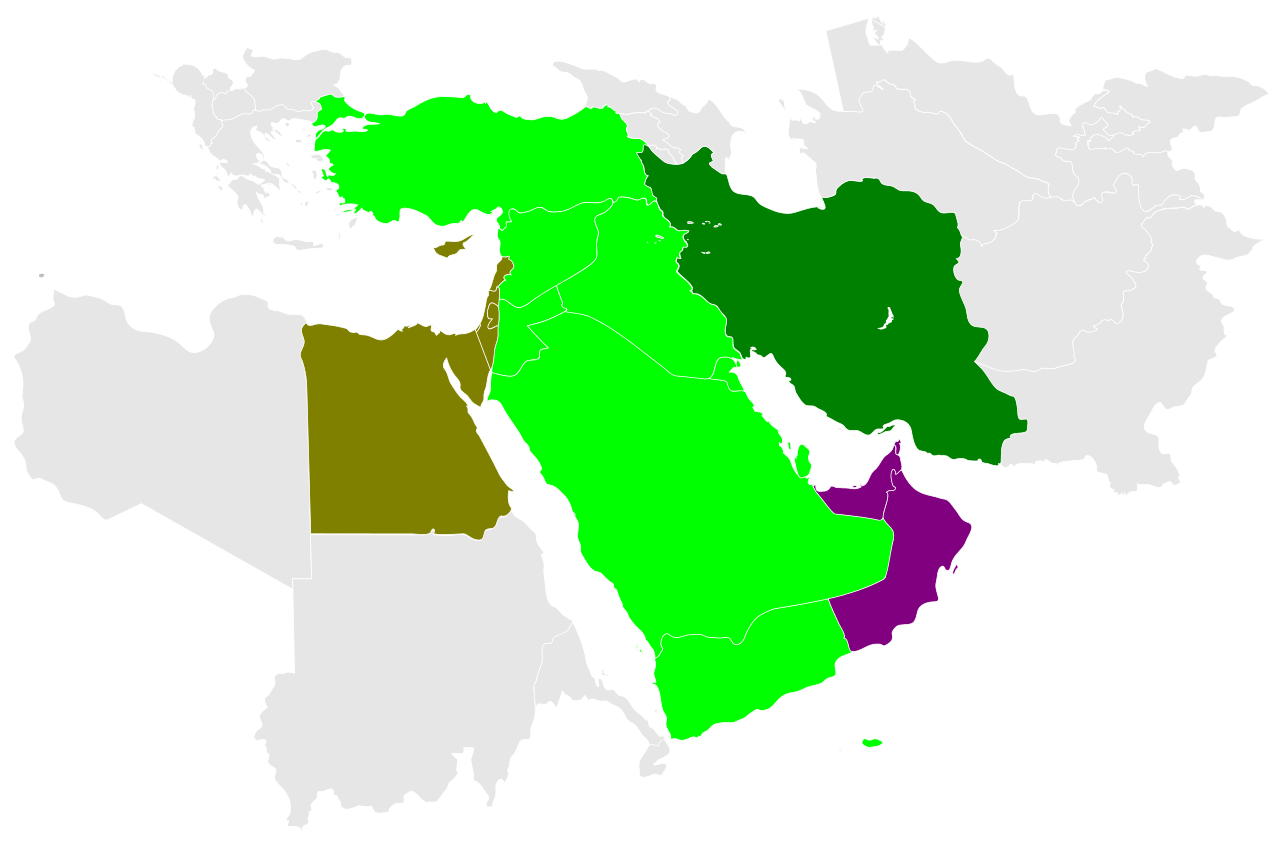 Time zones of the Middle East with Bahrain