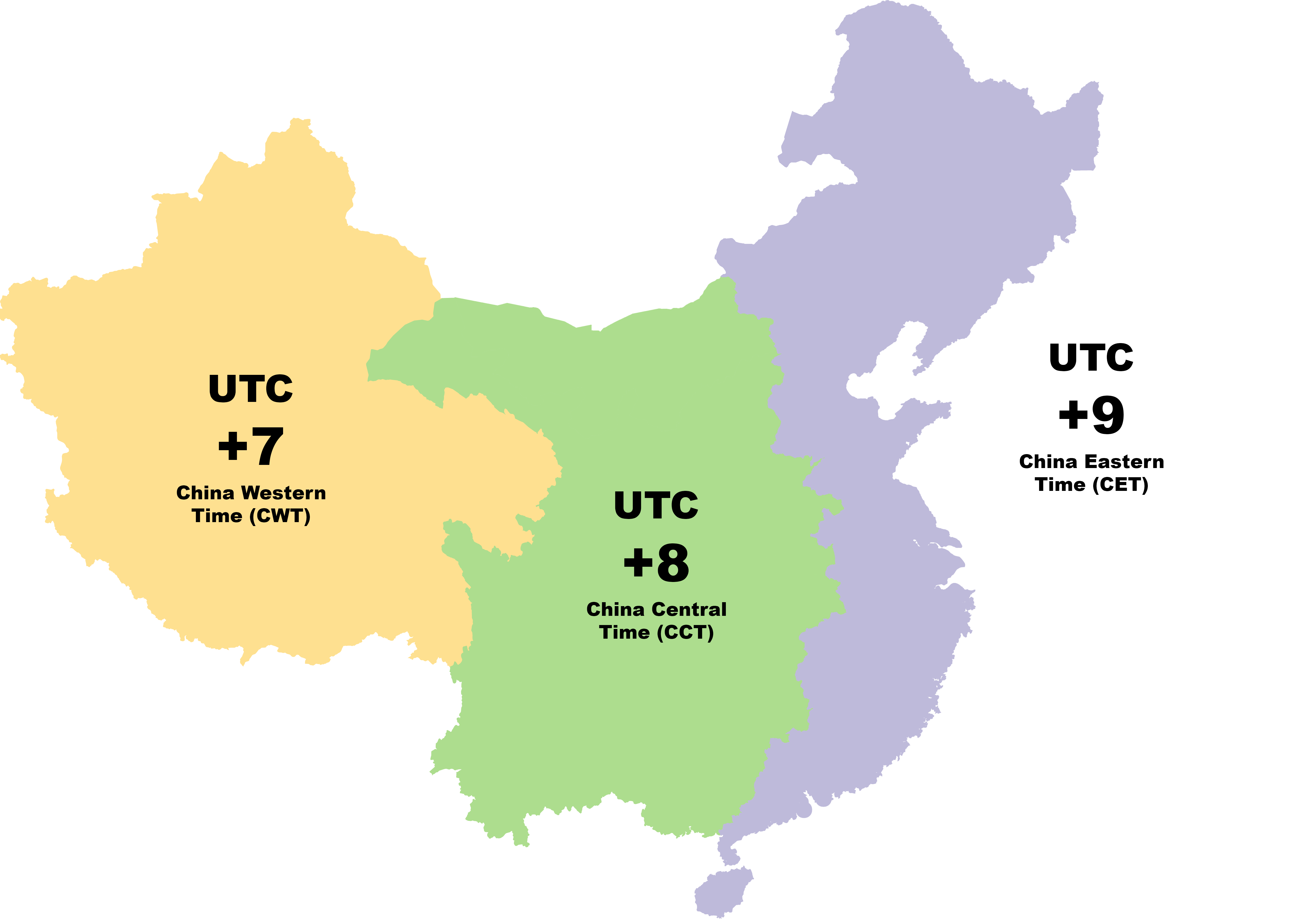 China time zone map UTC 7 9