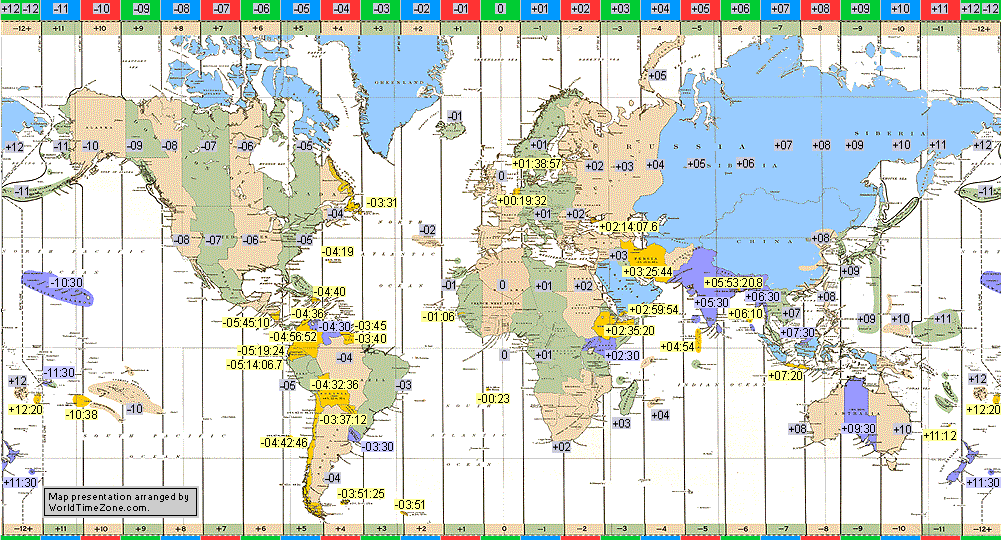 Standard time zone chart of World and China