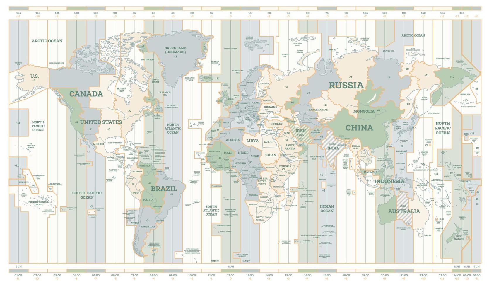 World time zones map detailed World map with China