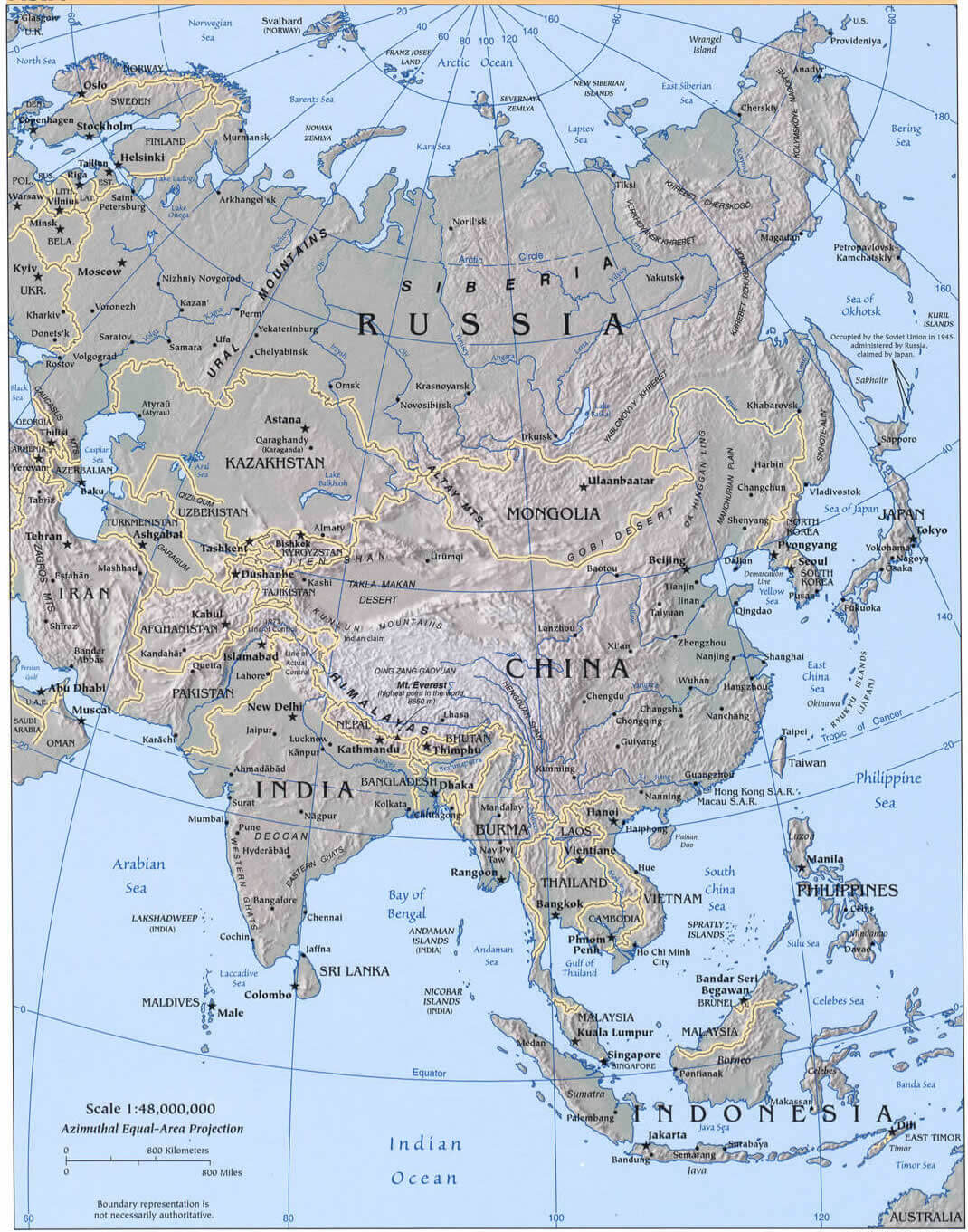 Asia cities physical map