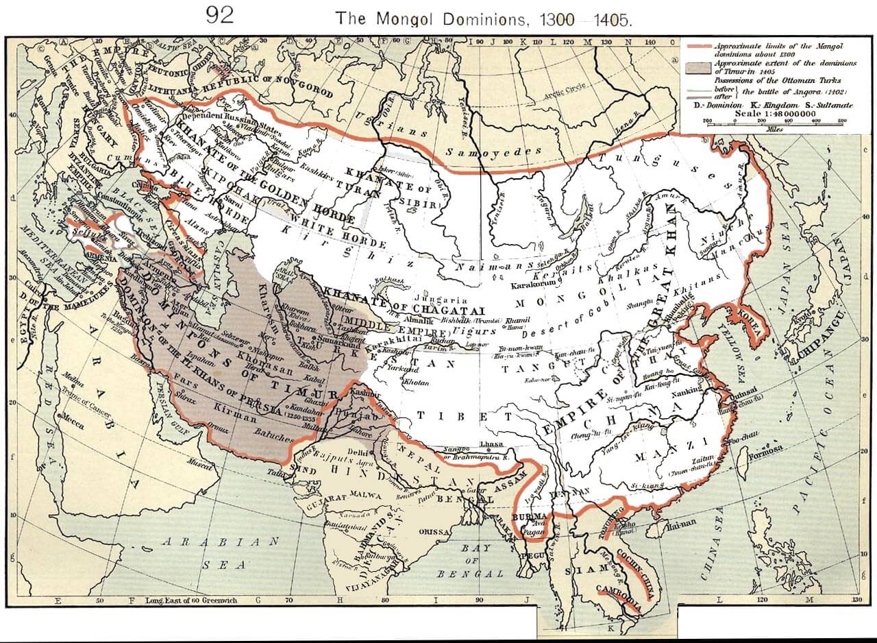 Mongol dominions on Asia map