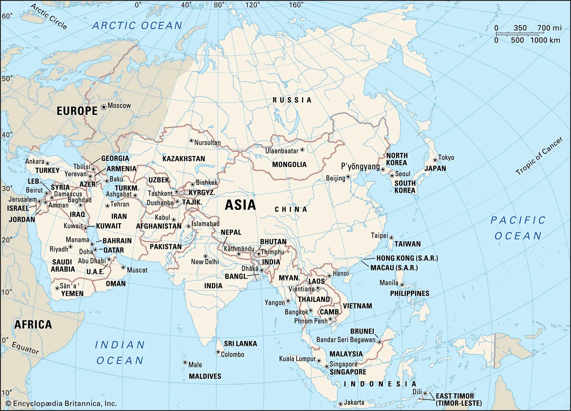 Asia political boundaries continent map