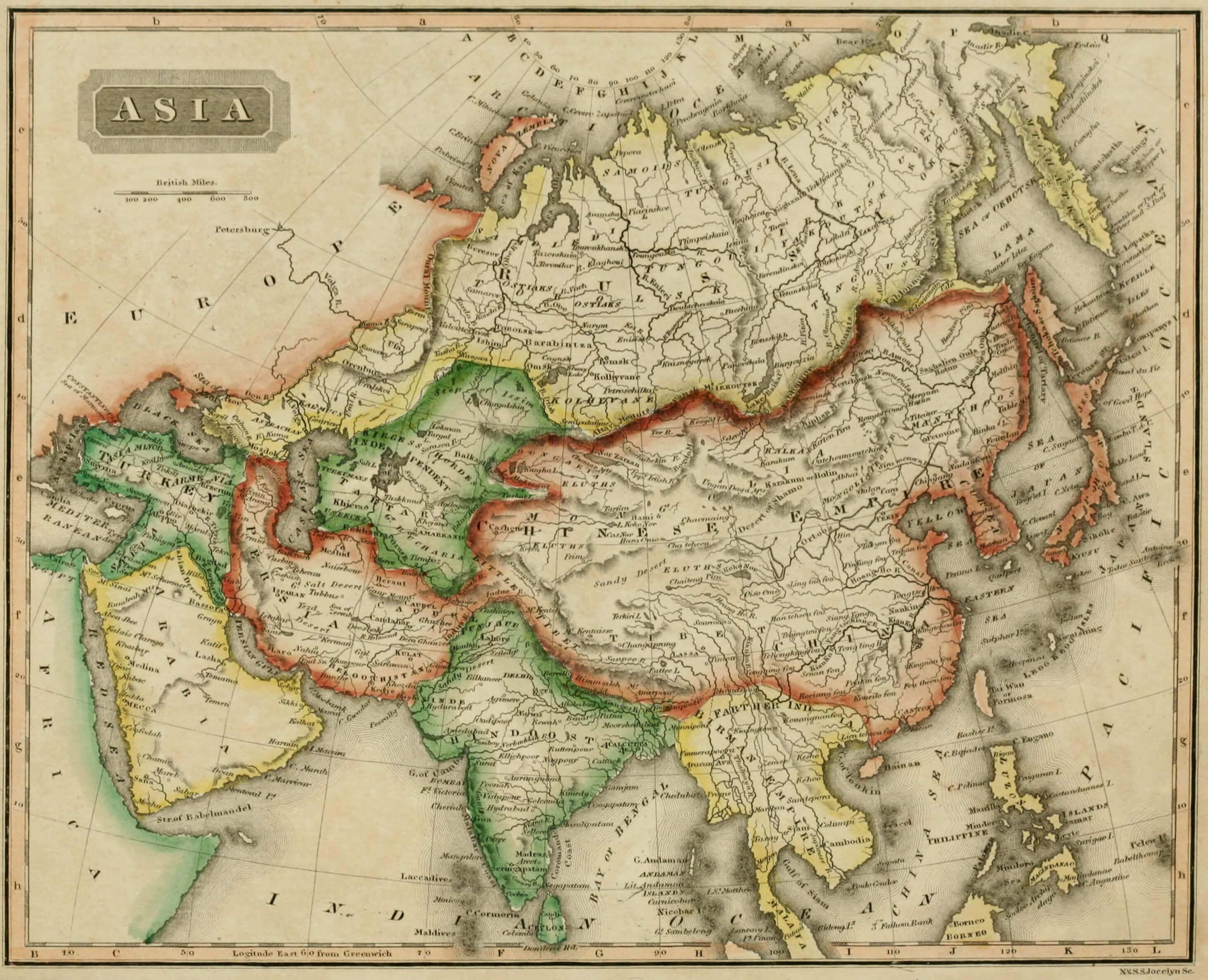 High resolution 1825 map of Asia