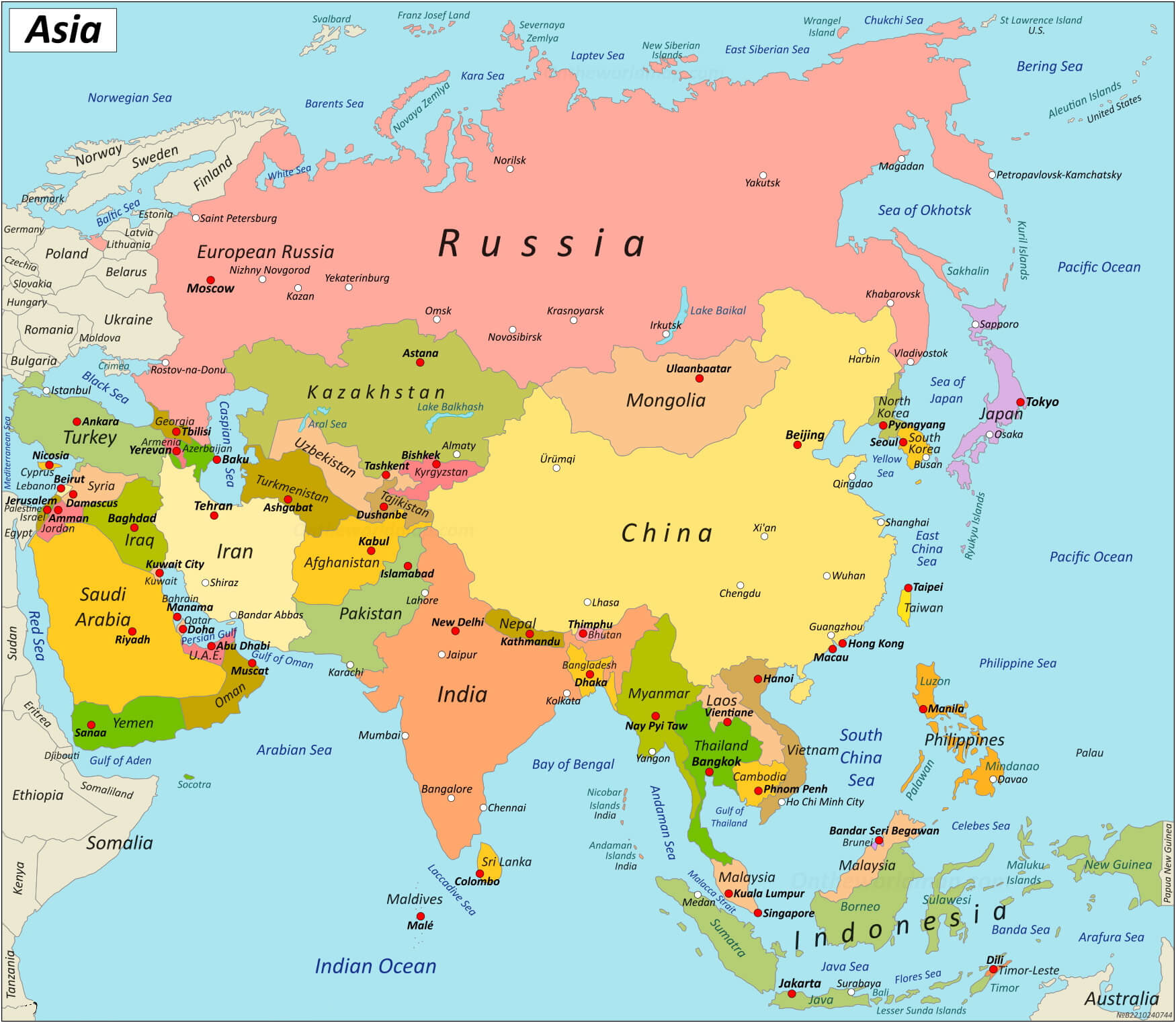 High-resolution Asia map