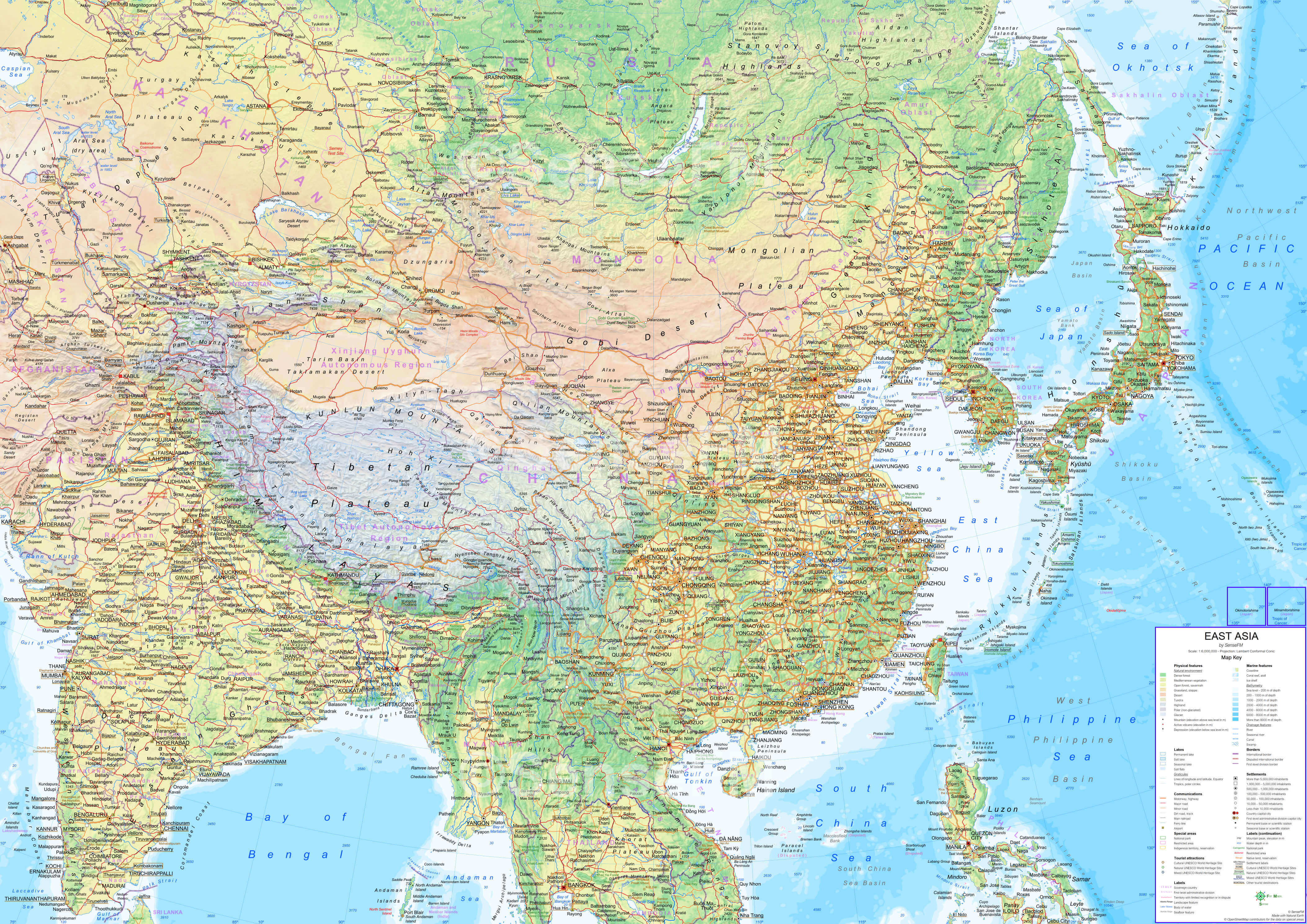 High-resolution Asia physical map