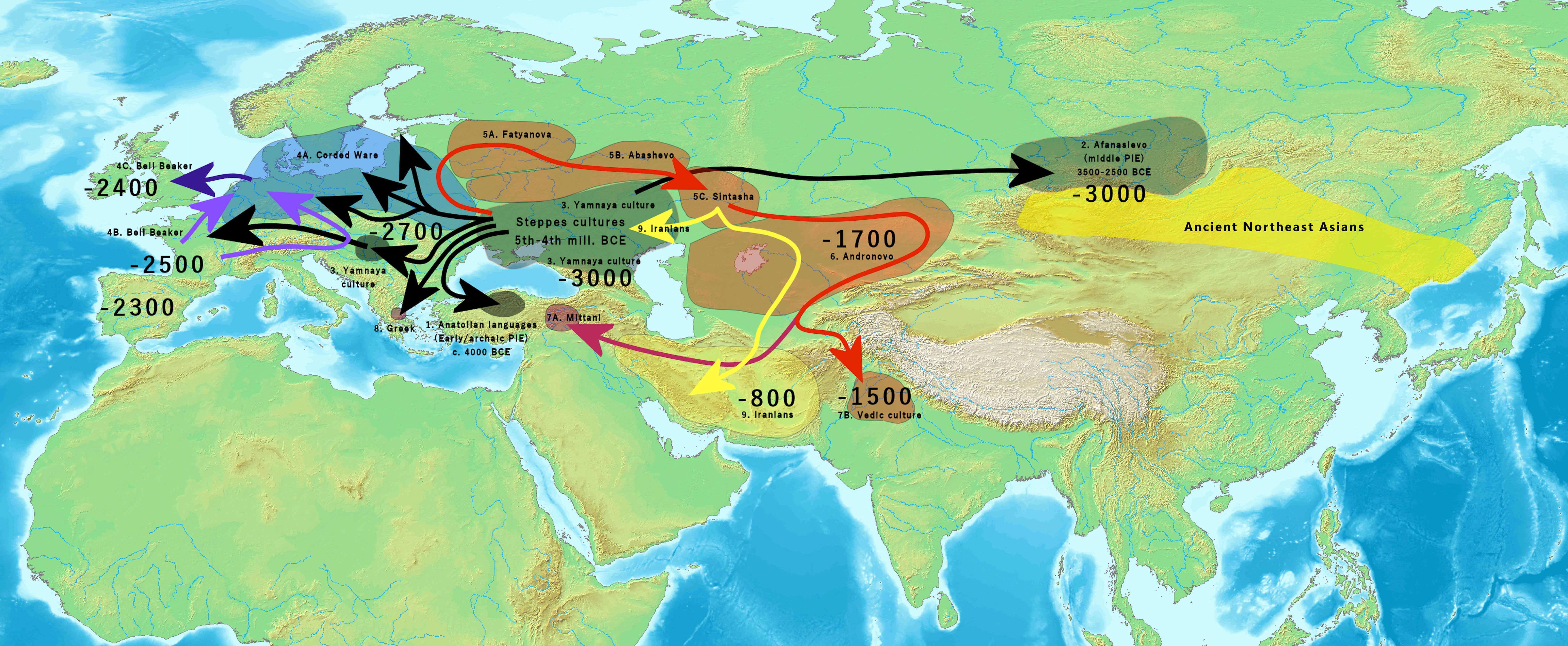 Indo european migrations and ancient northeast Asians map