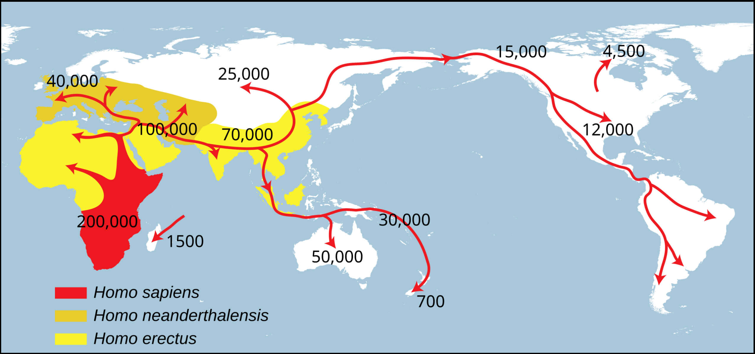 Map of early human migrations Asia and World