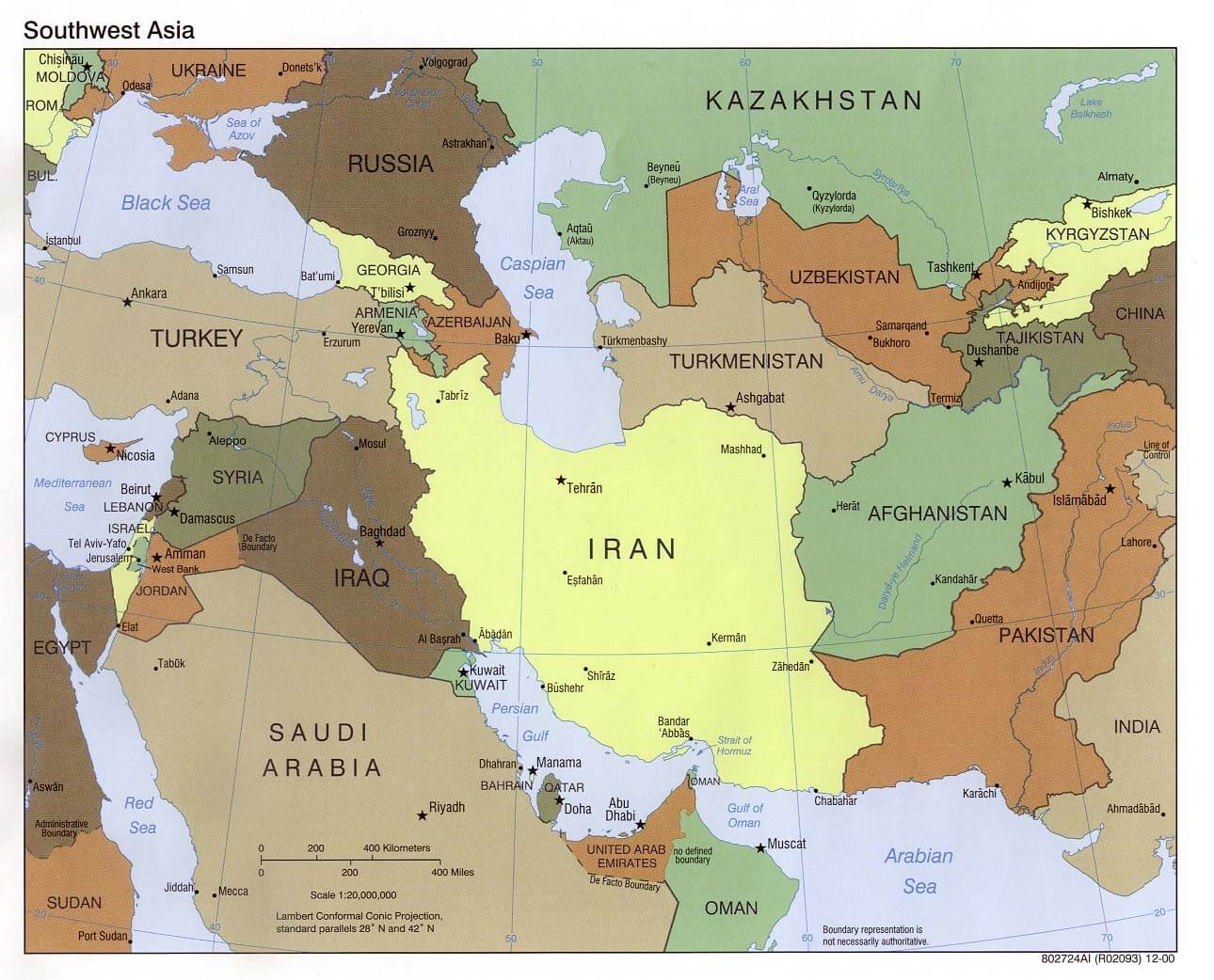 Western Asia political Map 2000