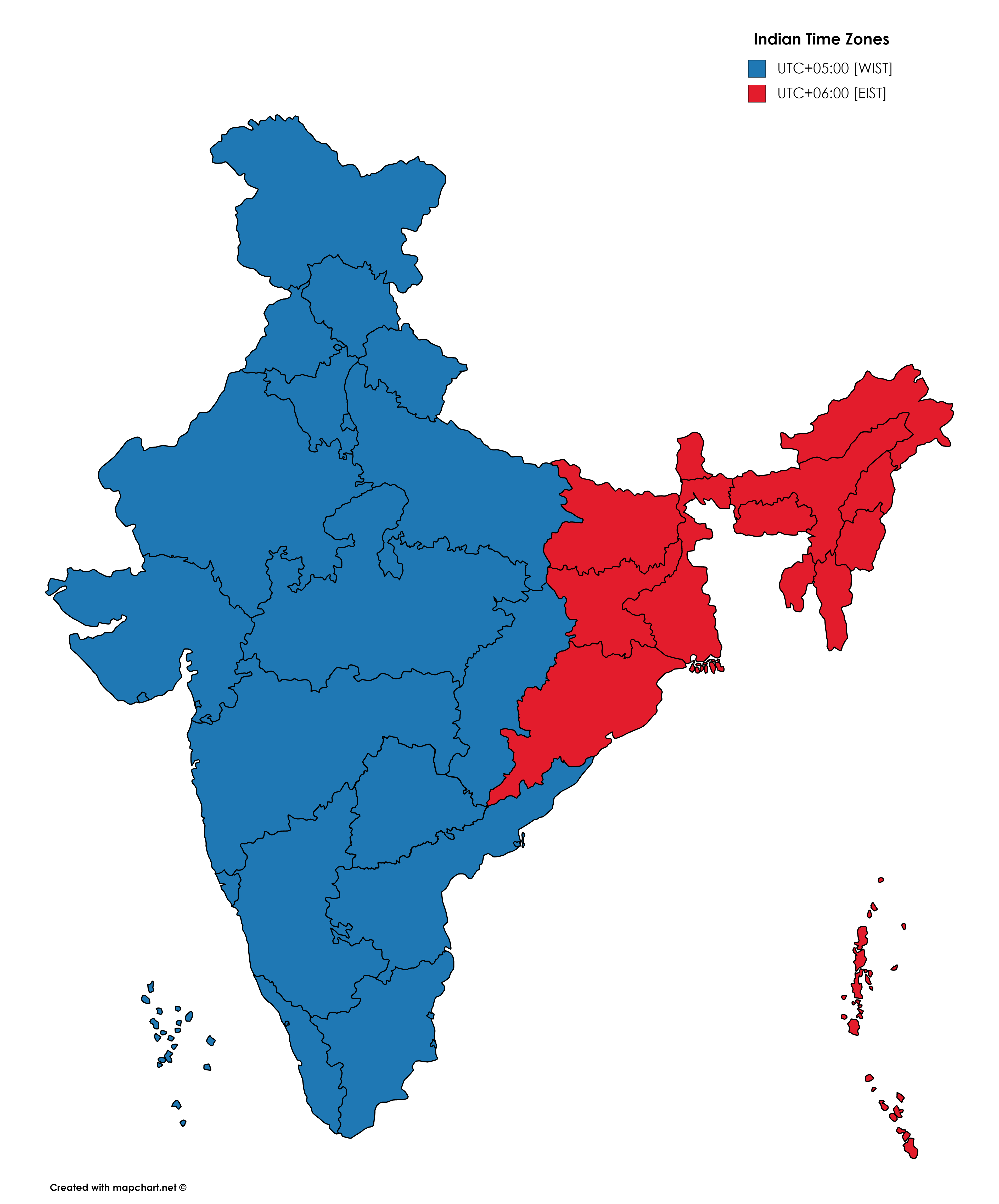 India blank map with time zones