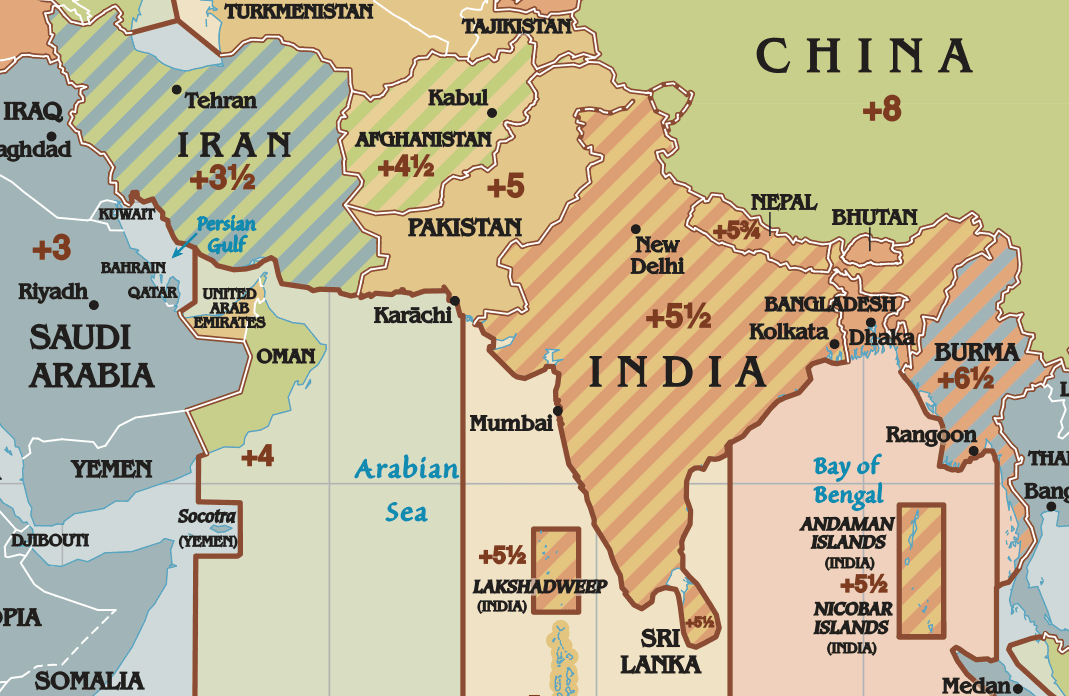 India Iran Afghanistan time zones