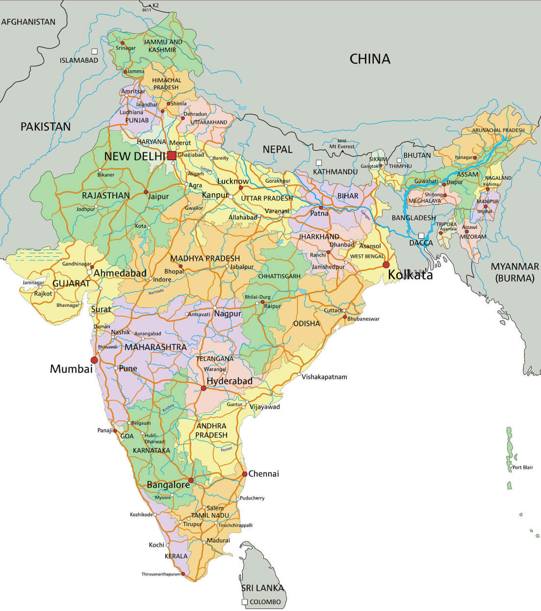 India provinces map with time zone
