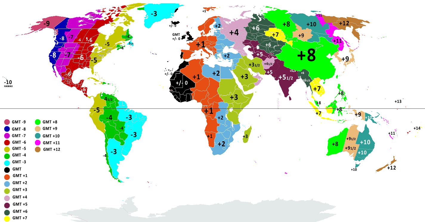 World time zones map with Indonesia