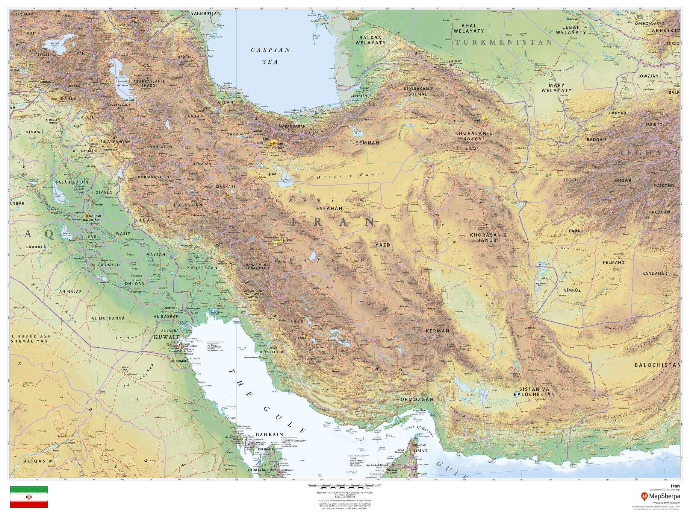 Blank physical map of Iran
