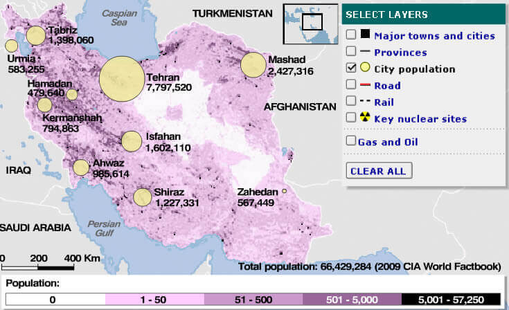 Population map of Iran