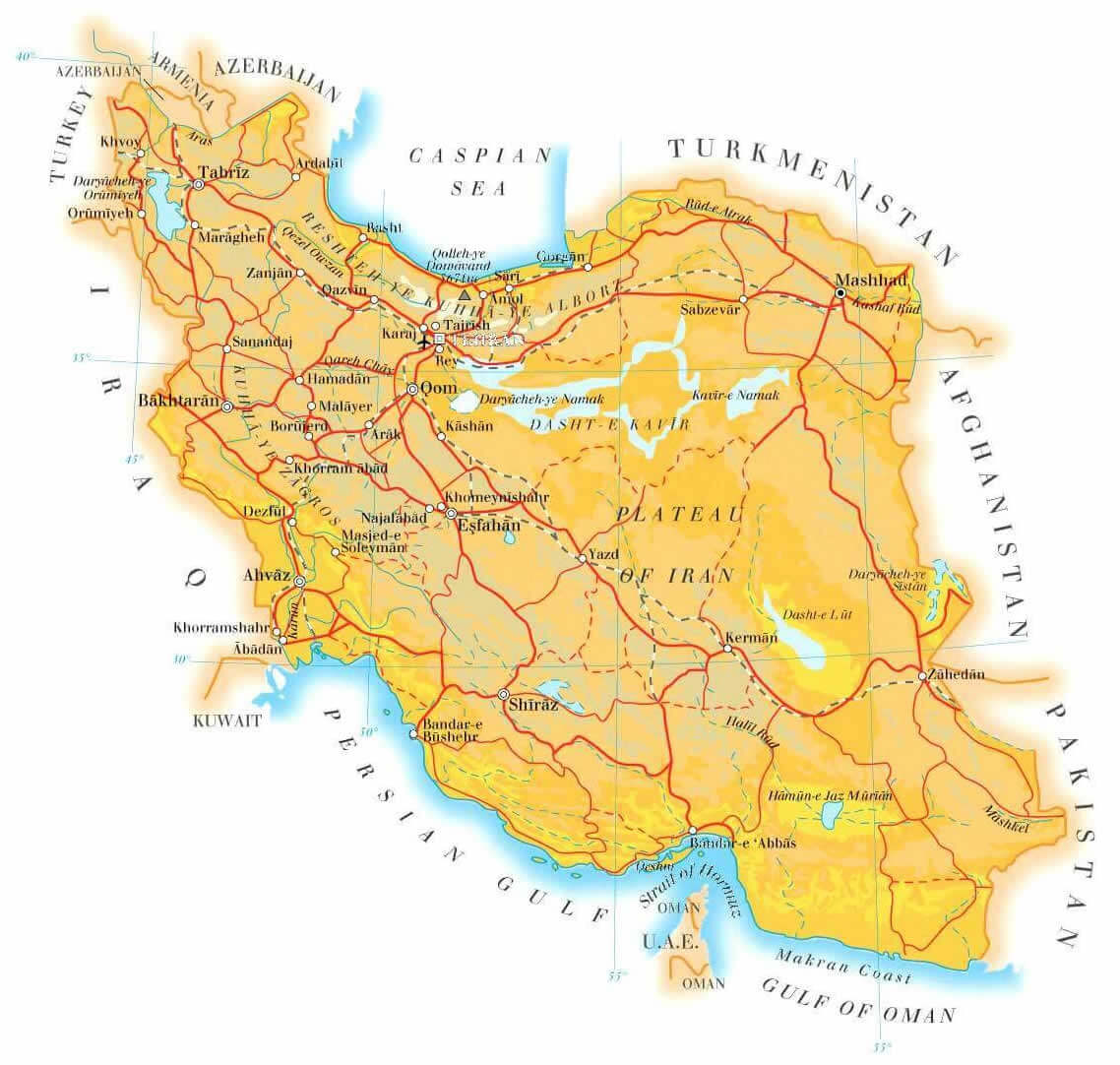 Rail map of Iran with cities