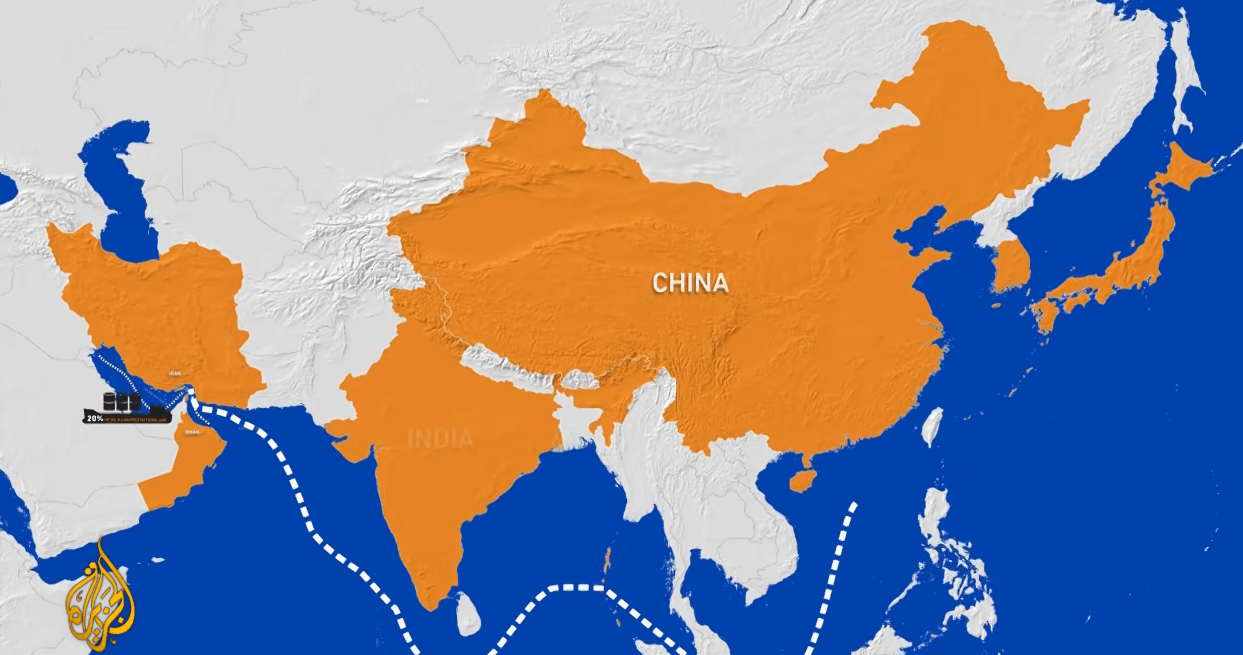Strait of Hormuz and oil route map