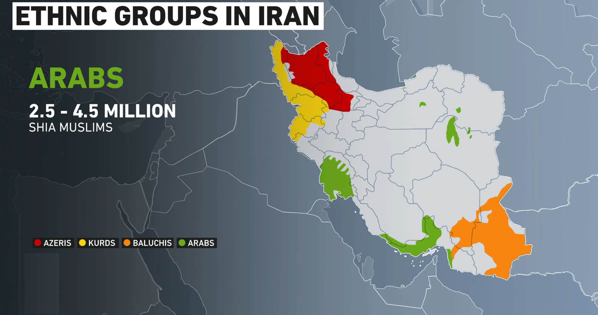 Arabs ethnic groups map in Iran