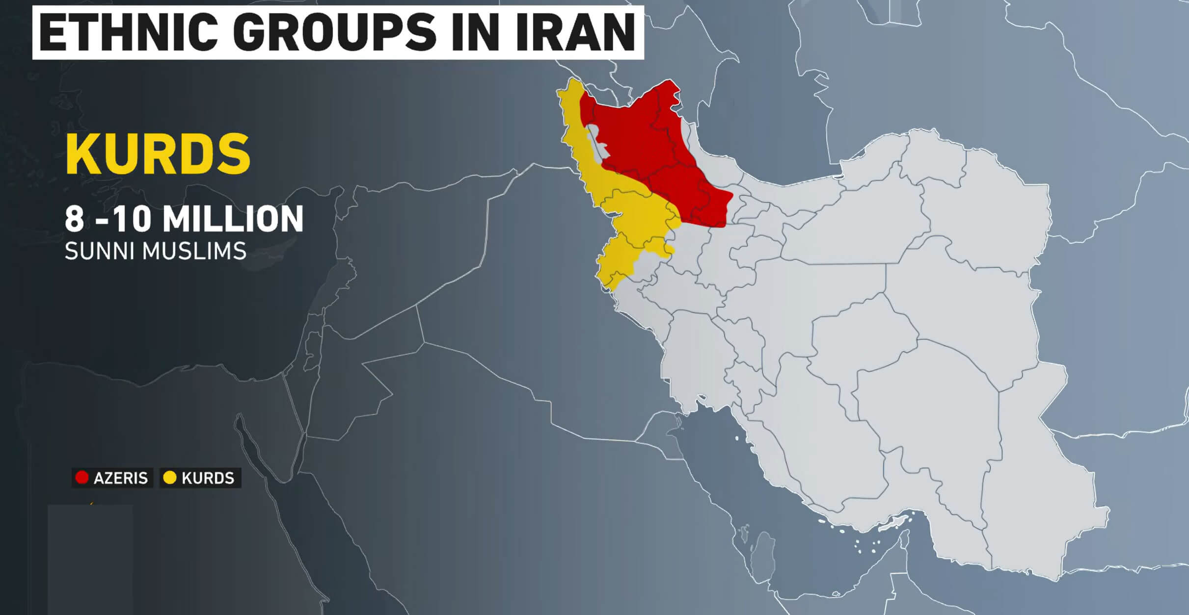 Kurds ethnic groups map in Iran