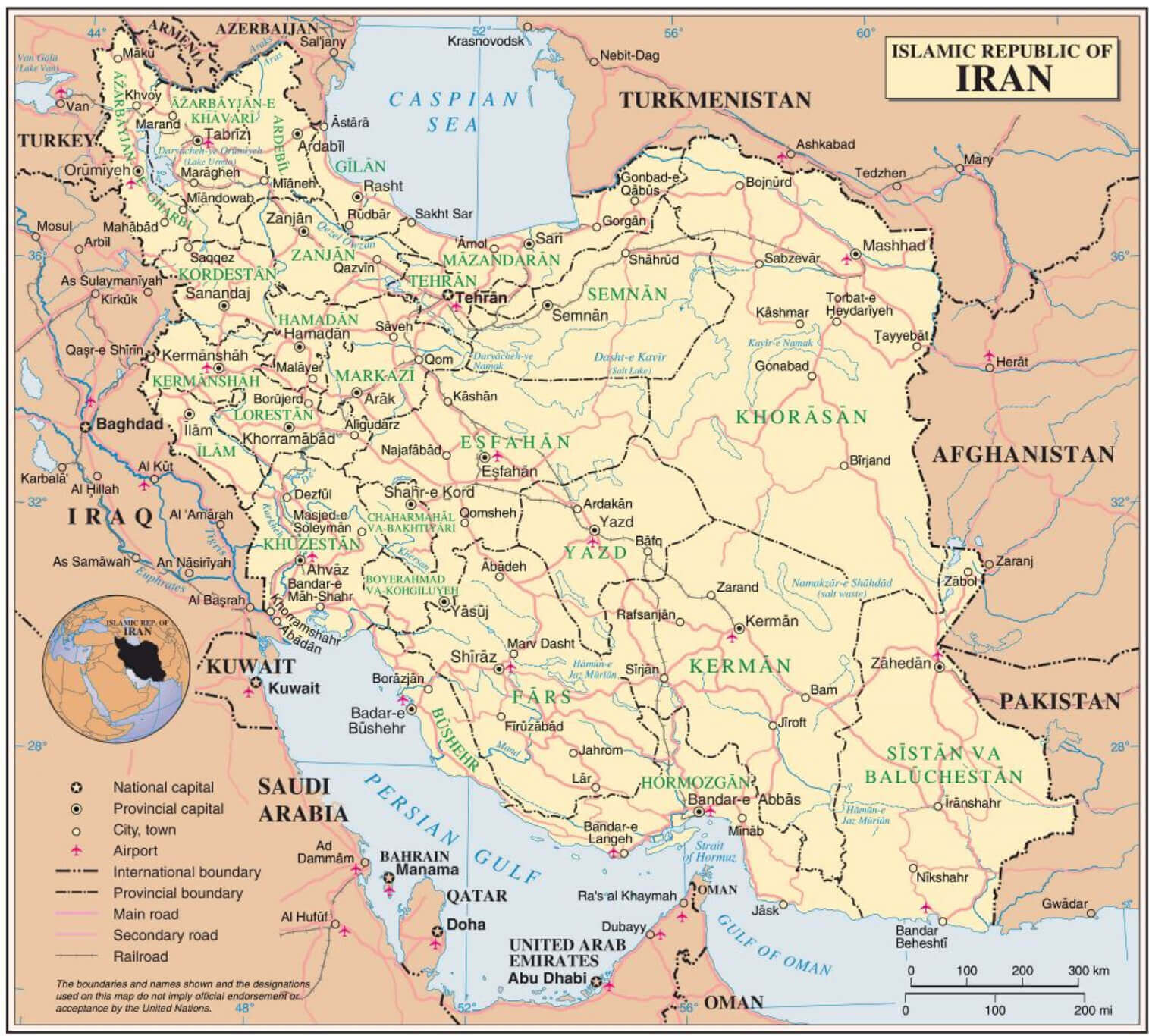 Detailed Iran national provincial map
