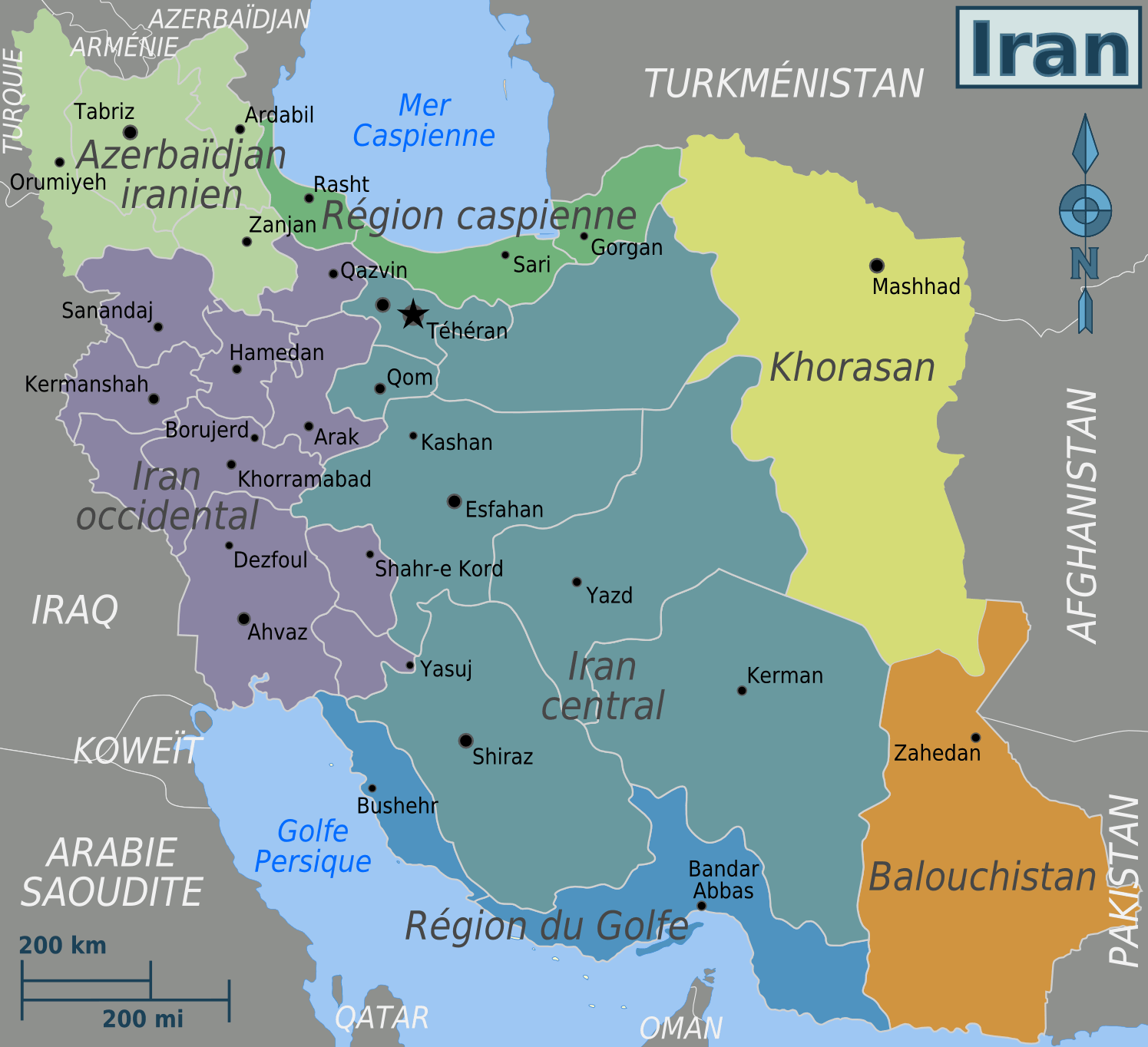 Iran high resolution regions map in French