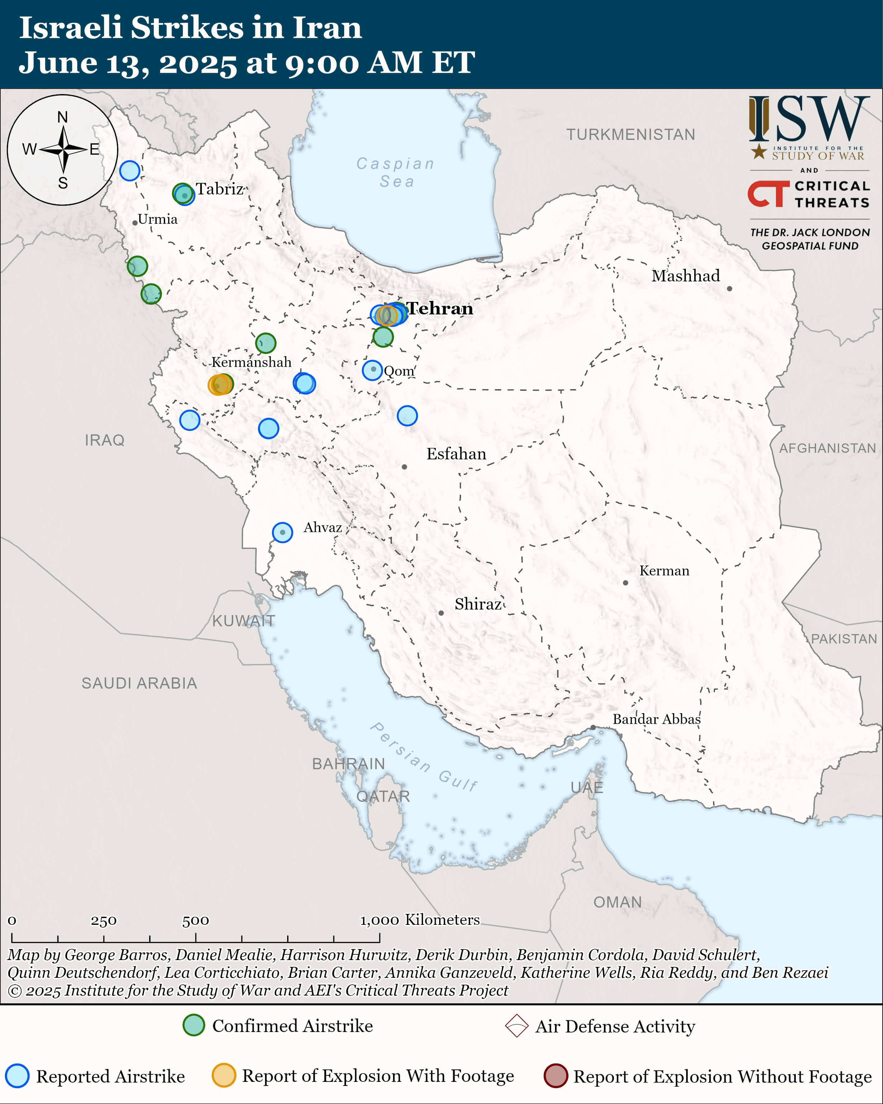 Israeli strikes map in Iran