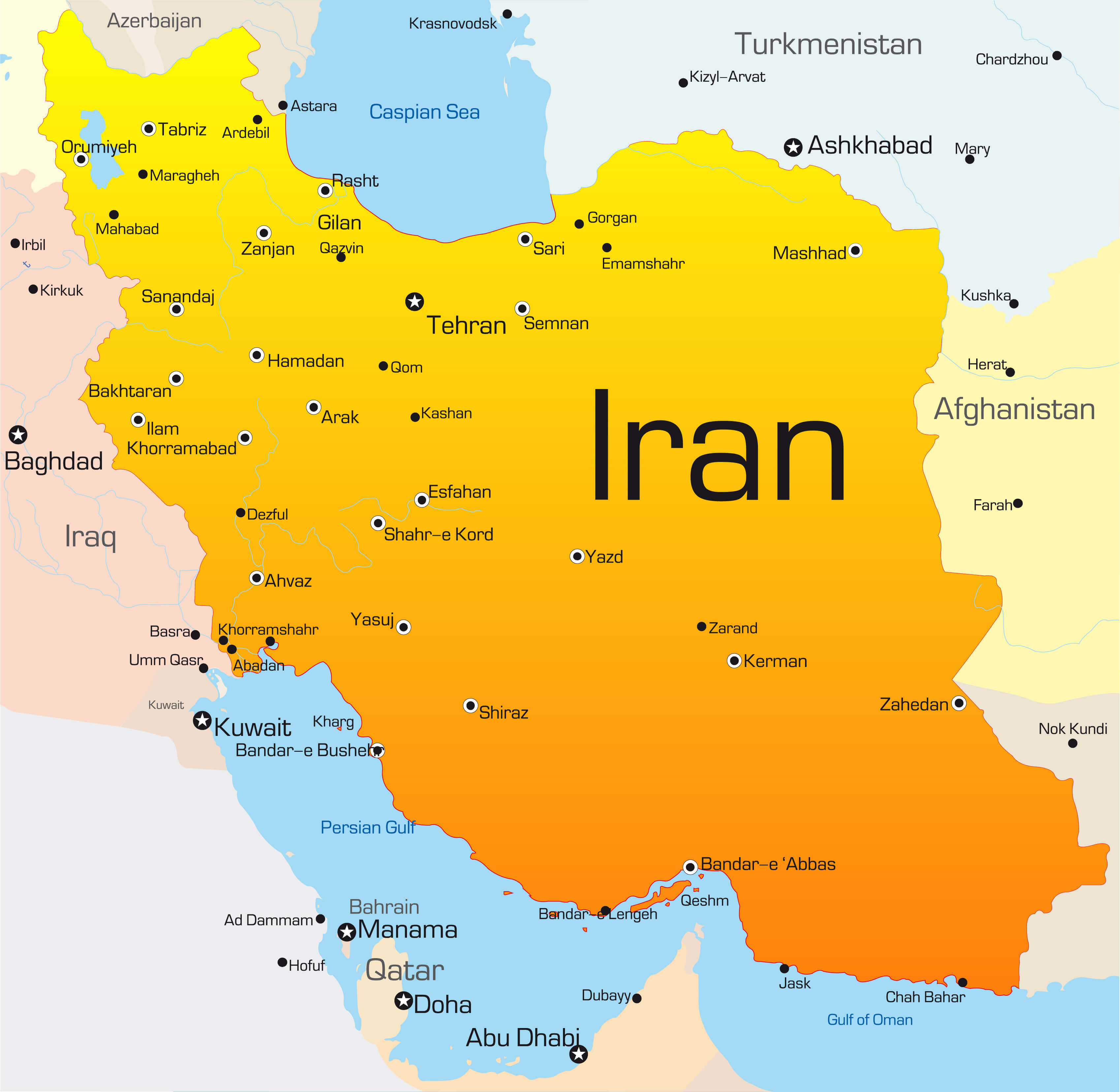 Large Iran major cities map