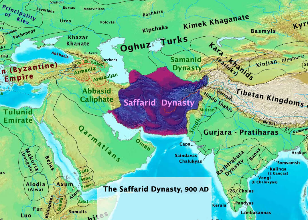 Saffarid dynasty map in 900 AD