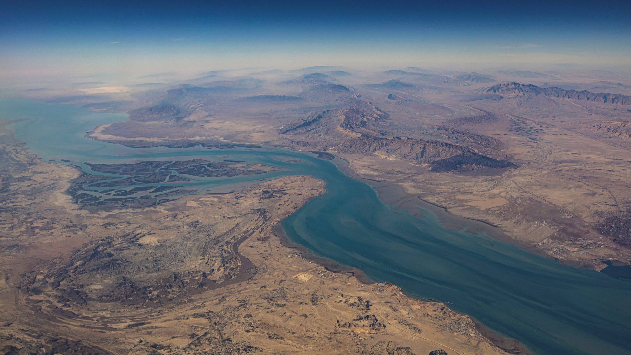 Strait of Hormuz and Iran Aerial View