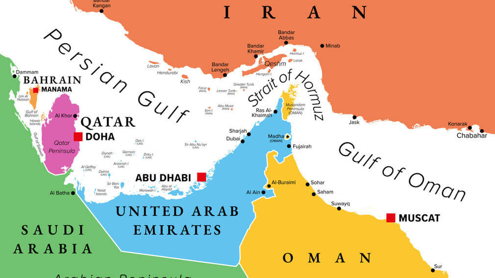 Strait of Hormuz map with United Arab Emirates