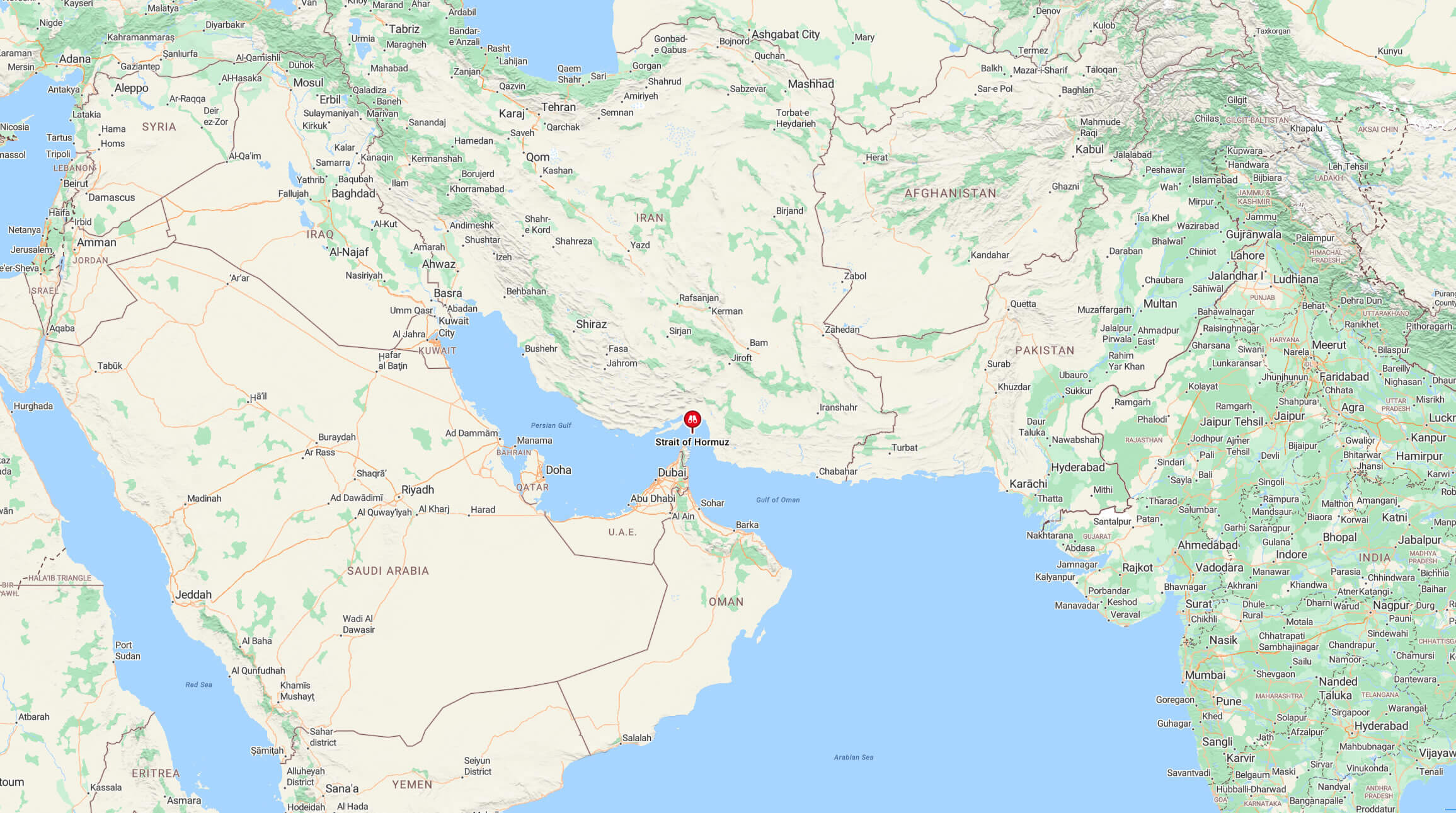 Where is Strait of Hormuz on the Middle East map