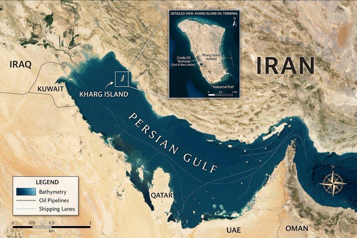 Kharg Island and Persian Gulf physical map