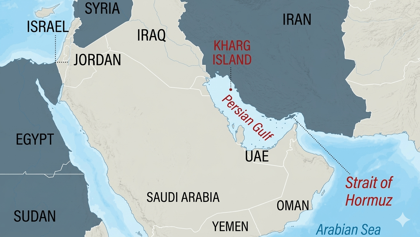 Kharg Island map in the middle east