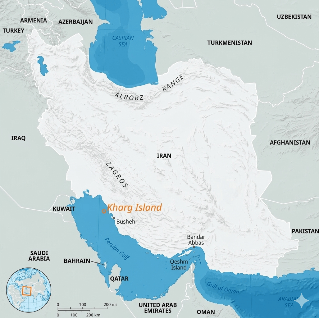 Kharg Island on the map