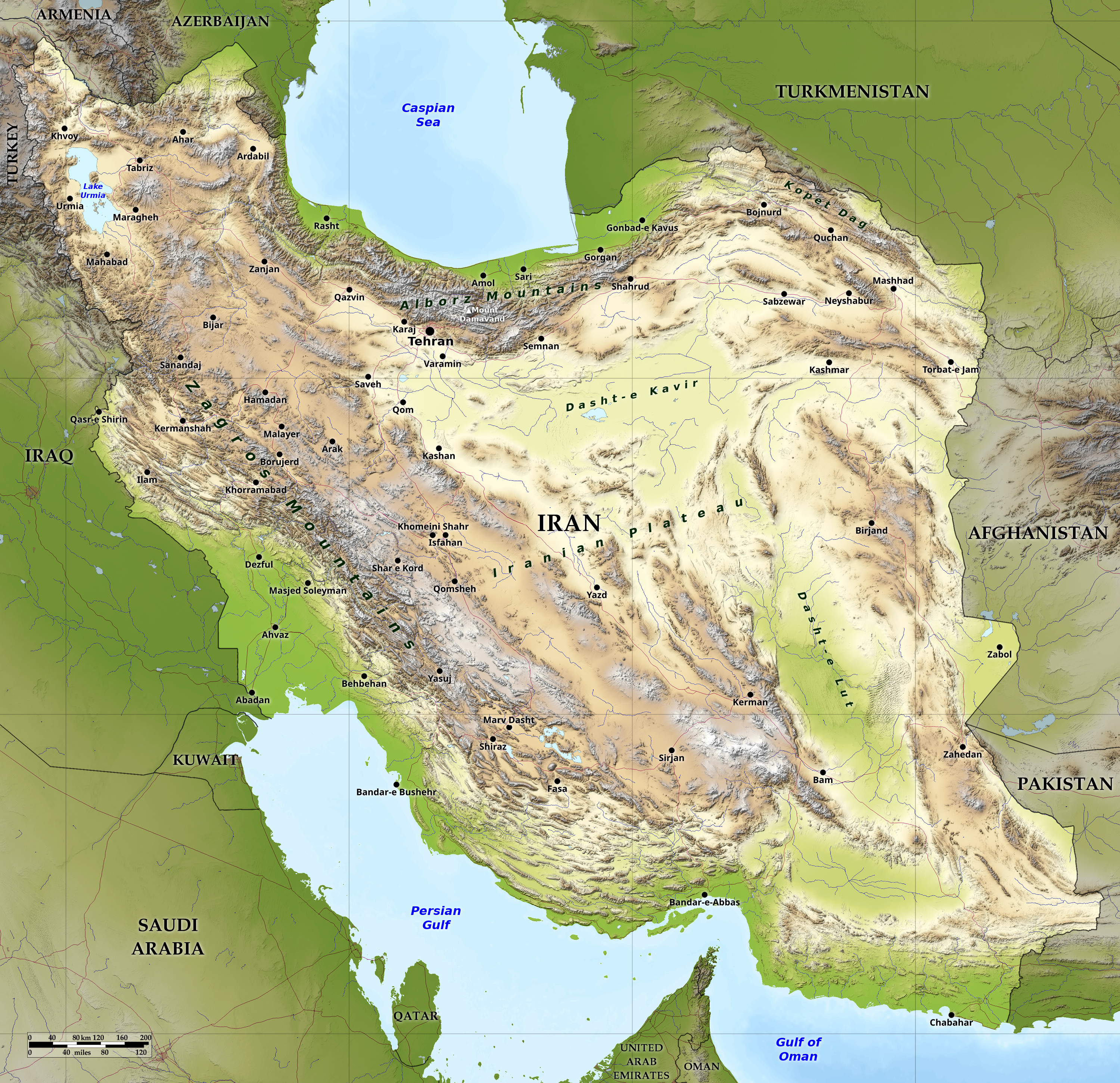 Relief map of Iran