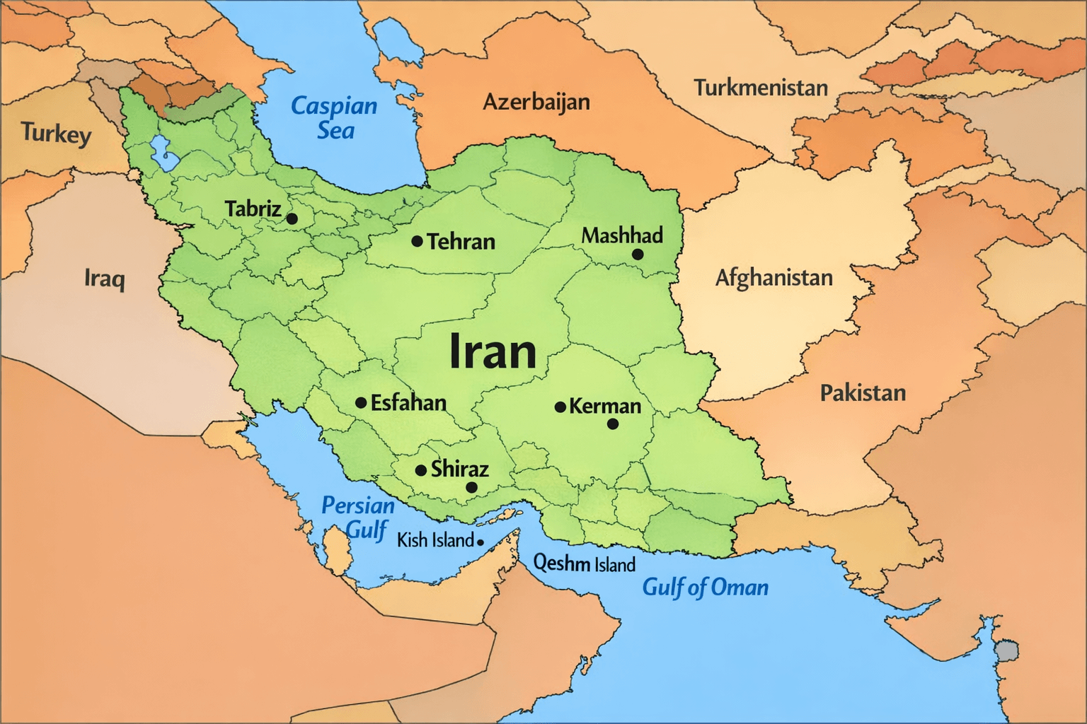 Map of Iran and neighboring countries