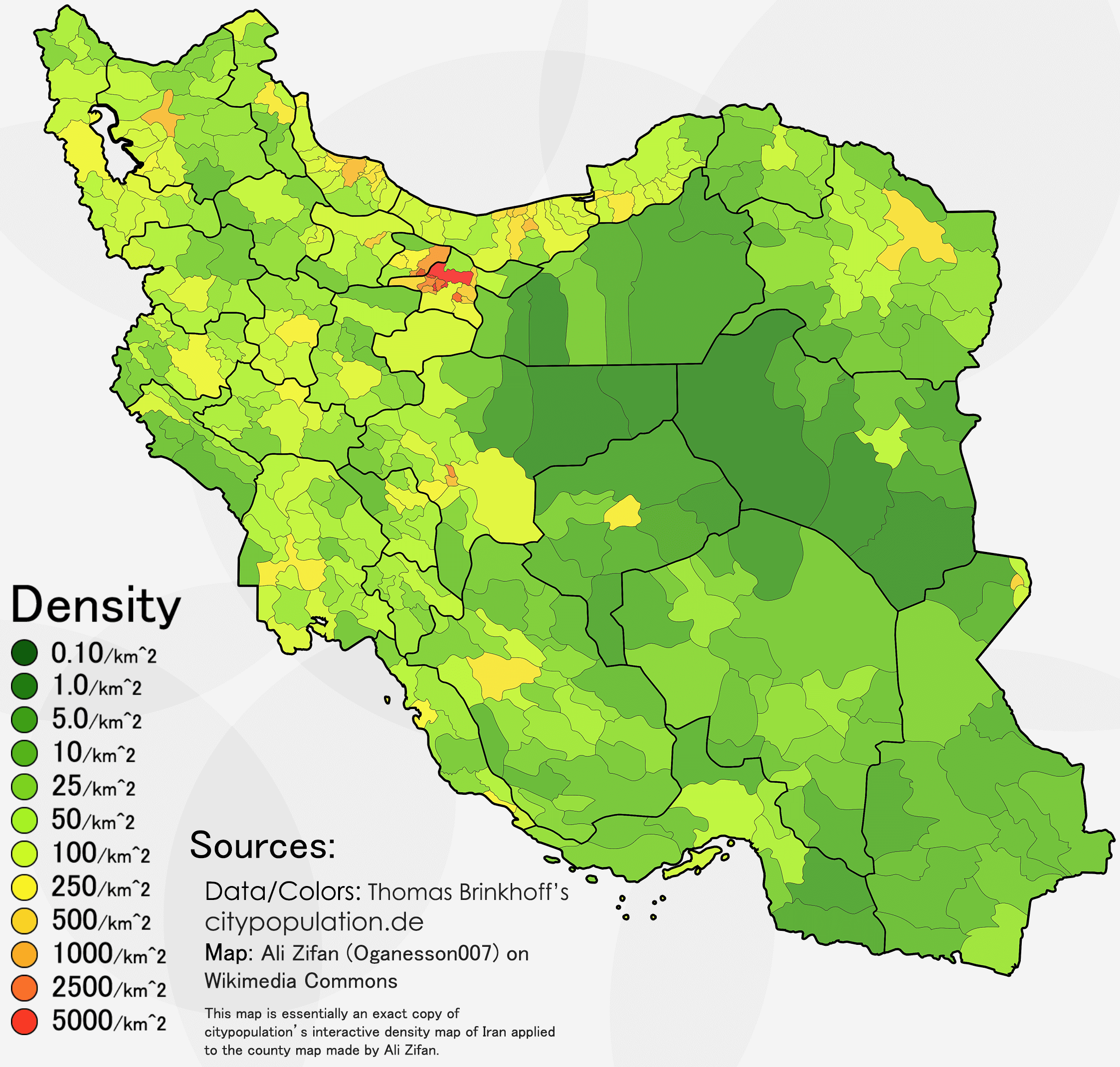 Population Density Map of Iran by Provinces and Regions