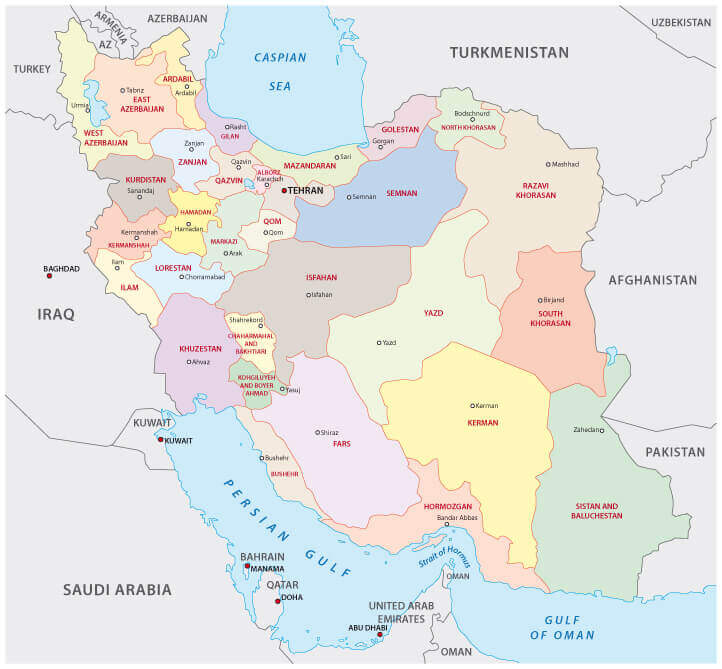 Iran administrative map with regions