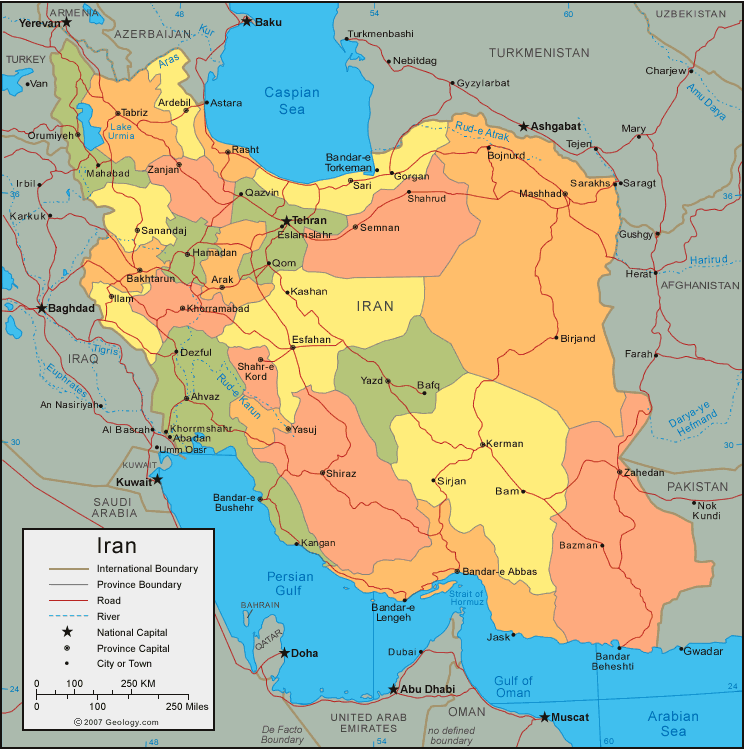 Map of Iran with regions