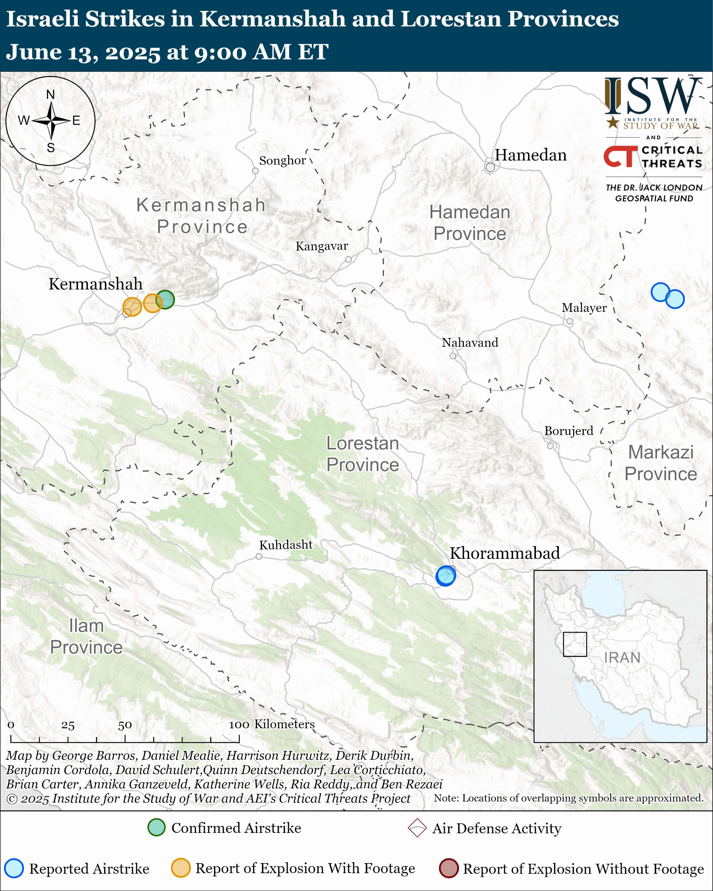 Israeli strikes map in Kermanshah