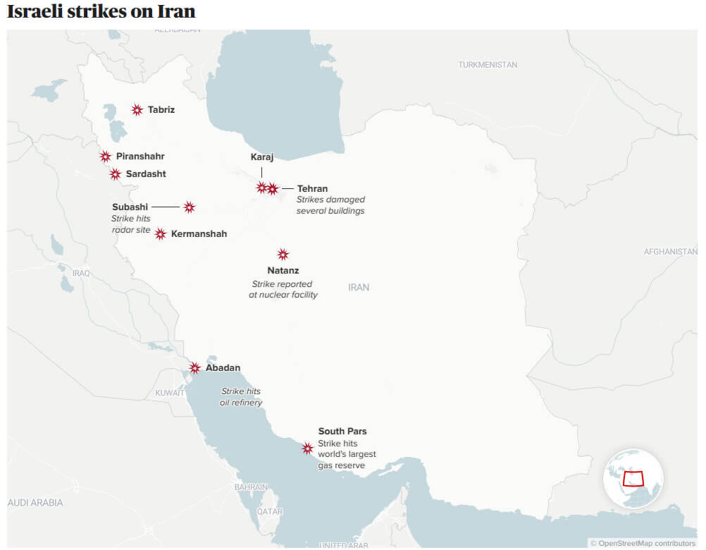 Iran Israel War Map - Location Strikes Map in Iran and Israel - Guide
