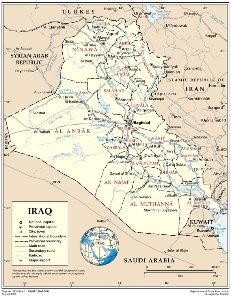 Iraq cities and political map