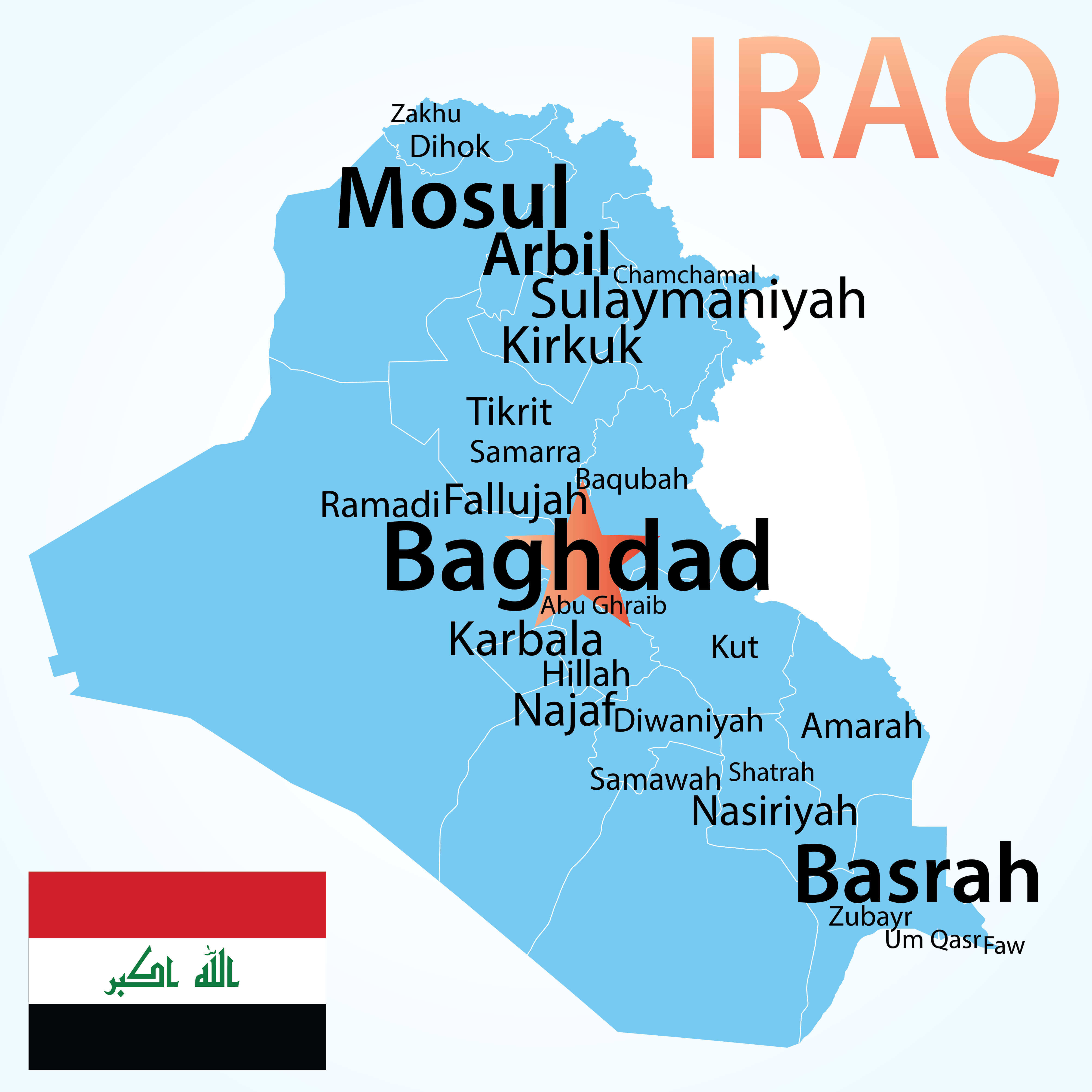 Iraq map with largest cities