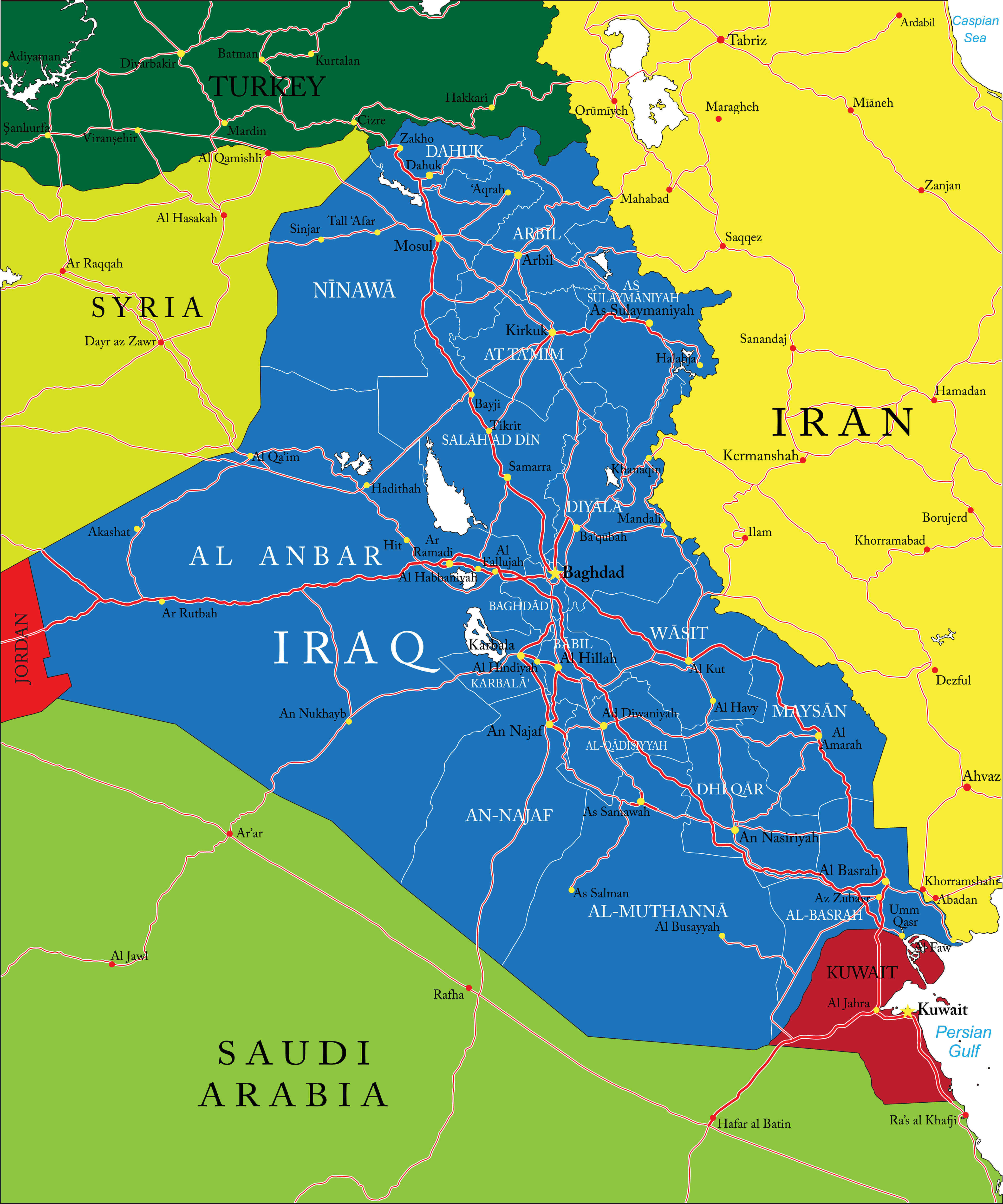 High-resolution Iraq political map