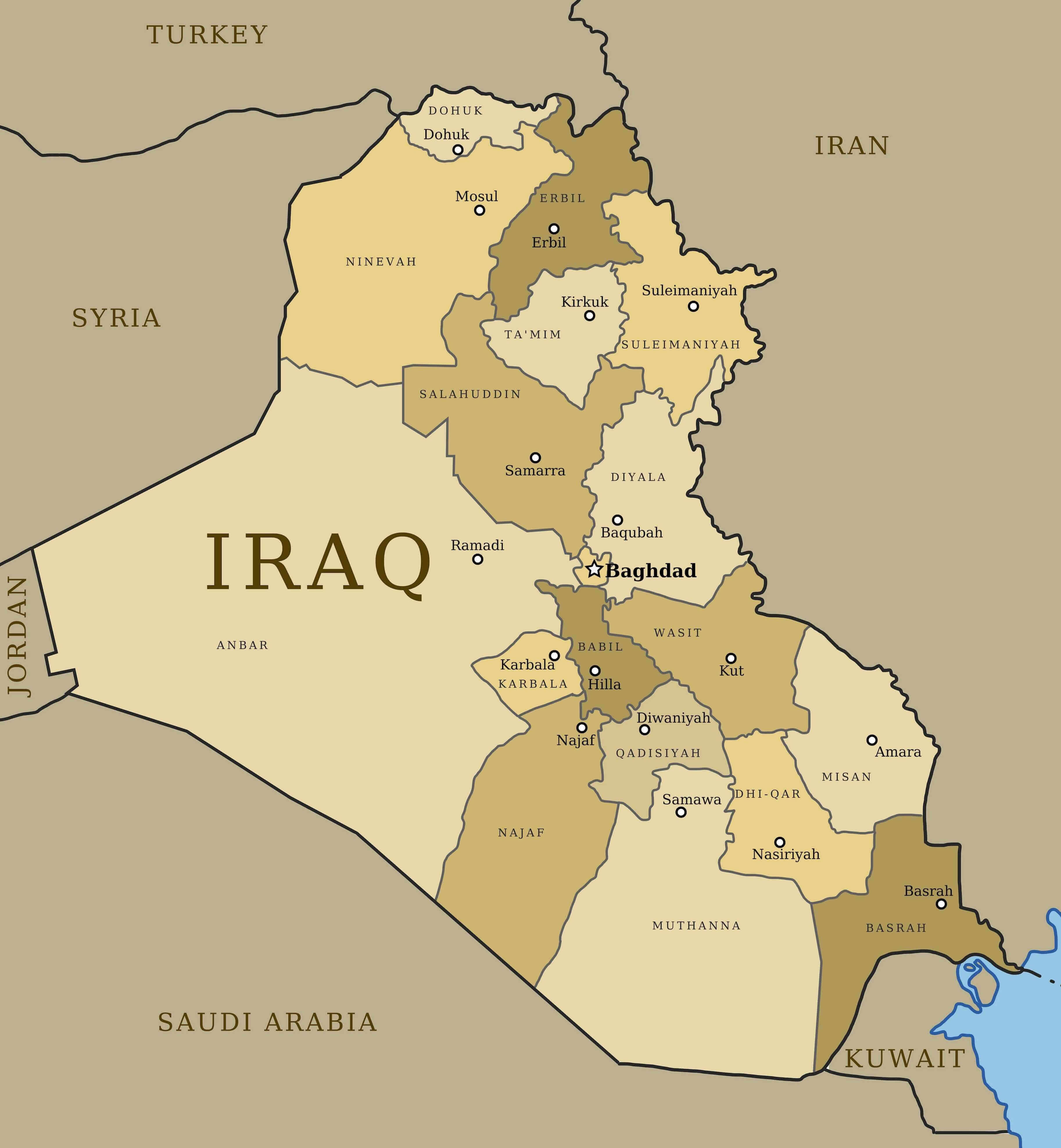 High-resolution Iraq provinces map
