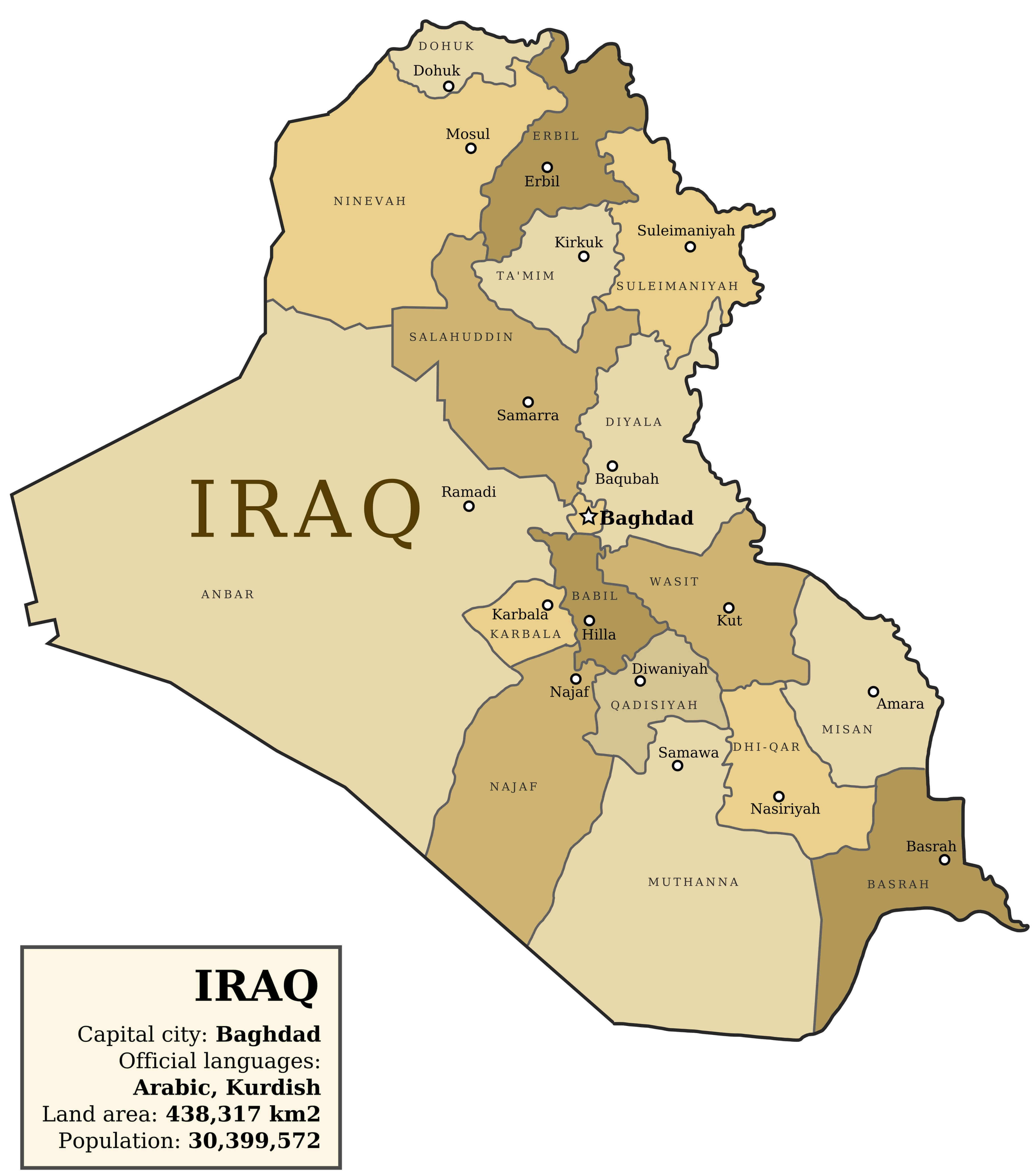 Iraq high resolution regions map
