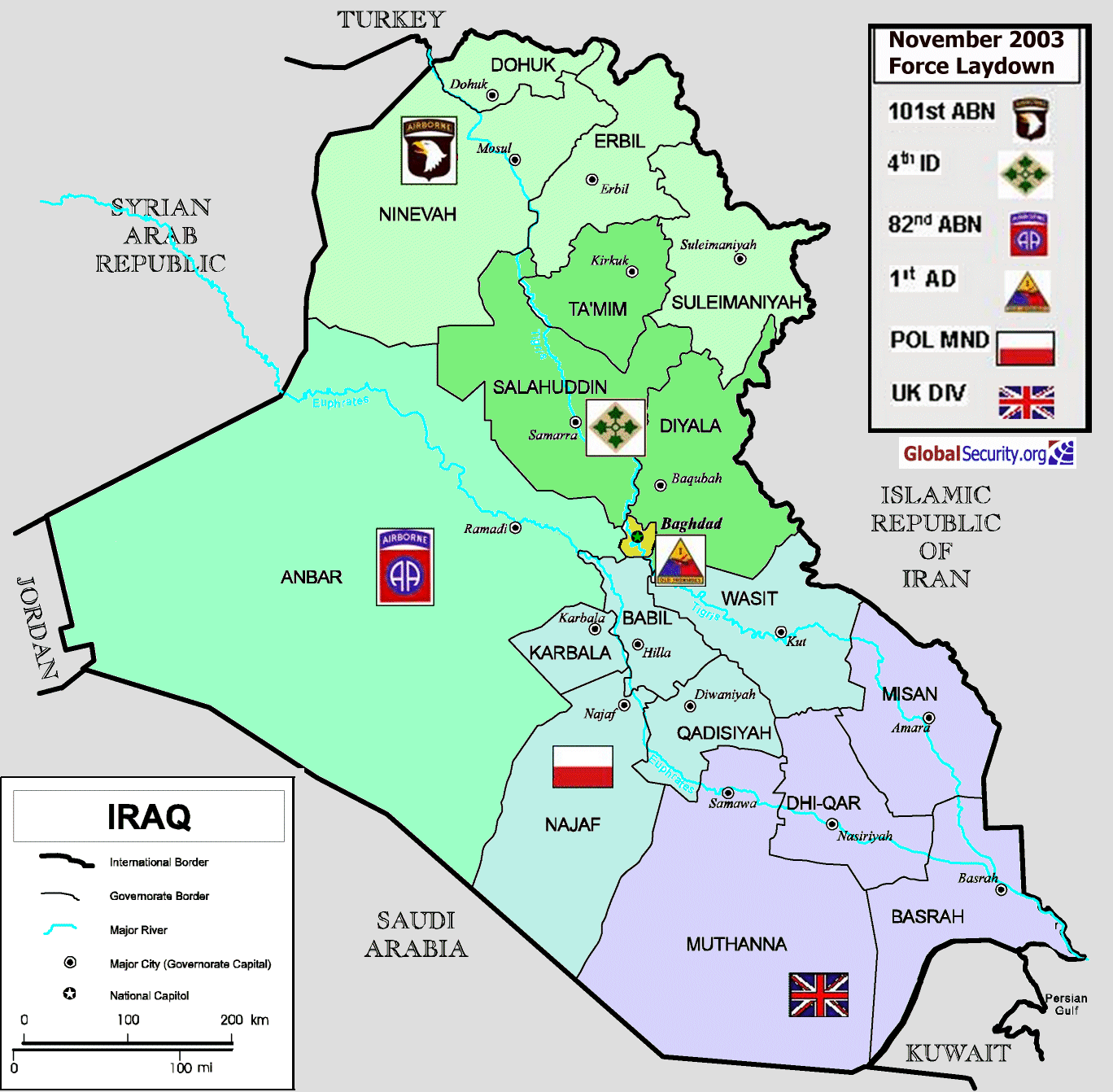 Iraq major cities map